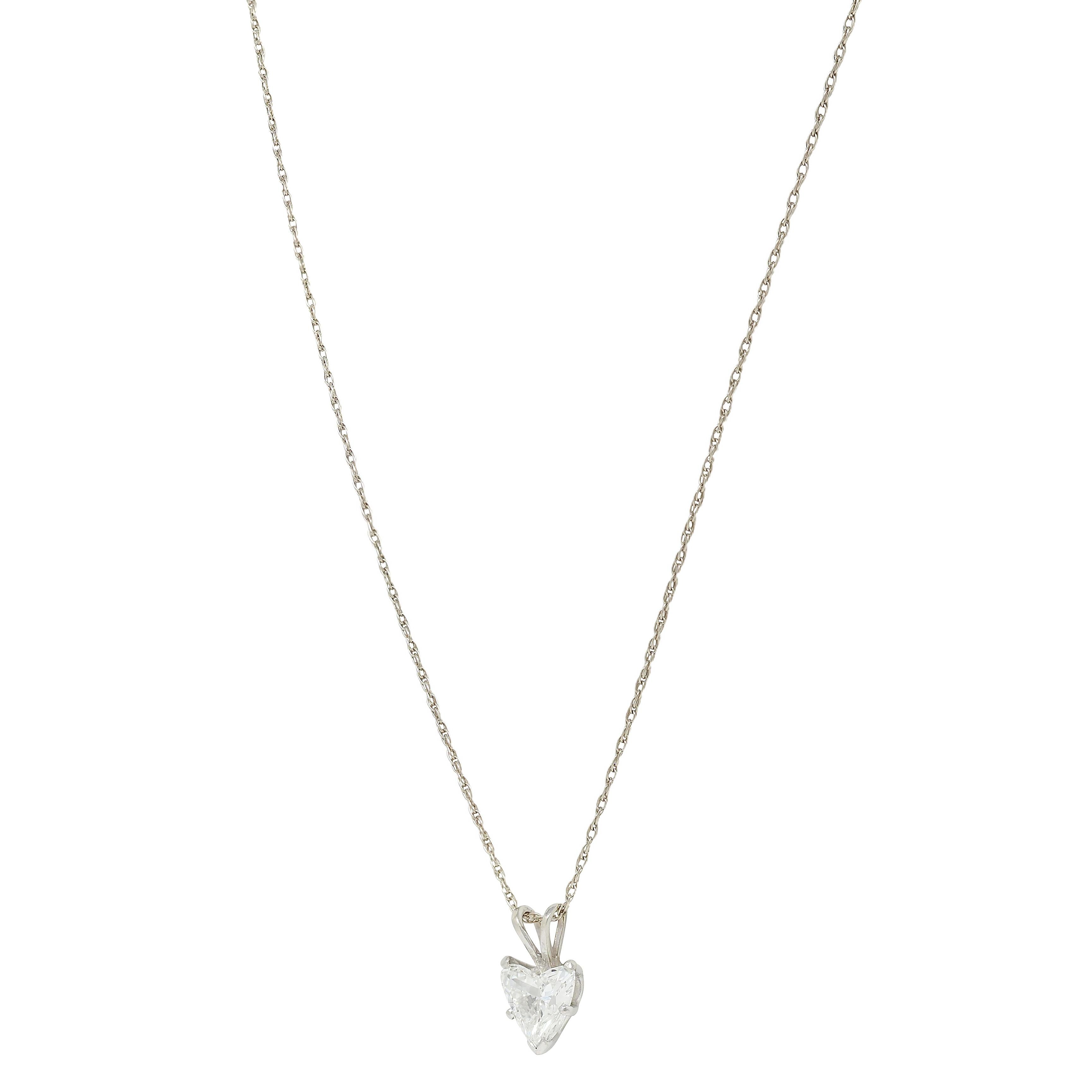 1950's 1.14 CTW Heart Cut Diamond 14K Gold Vintage Pendant Drop Necklace GIA