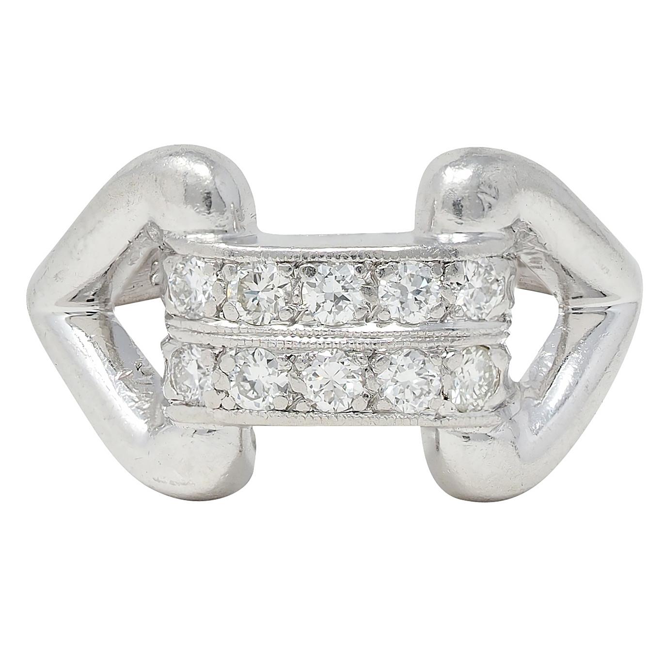 Fulmer & Co. 1943 Diamond Platinum Double Row Vintage Buckle Ring