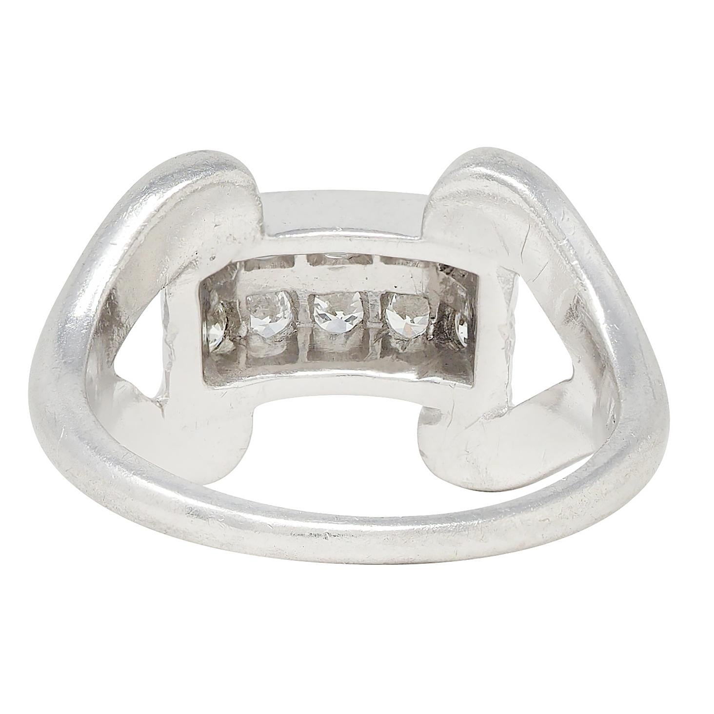 Fulmer & Co. 1943 Diamond Platinum Double Row Vintage Buckle Ring