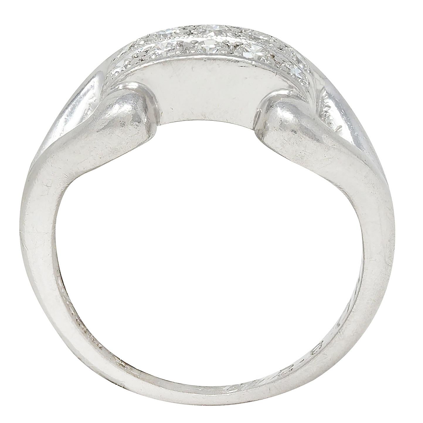 Fulmer & Co. 1943 Diamond Platinum Double Row Vintage Buckle Ring