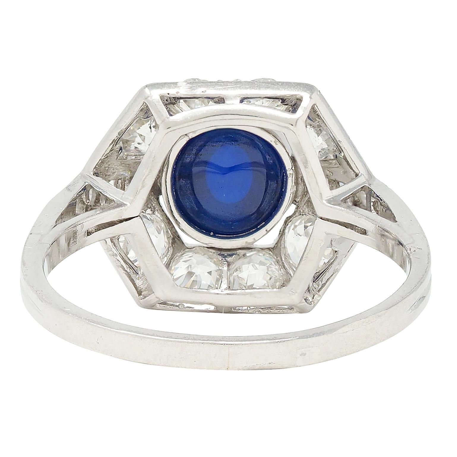 French Art Deco No Heat Sapphire Diamond Platinum Vintage Cluster Ring GIA