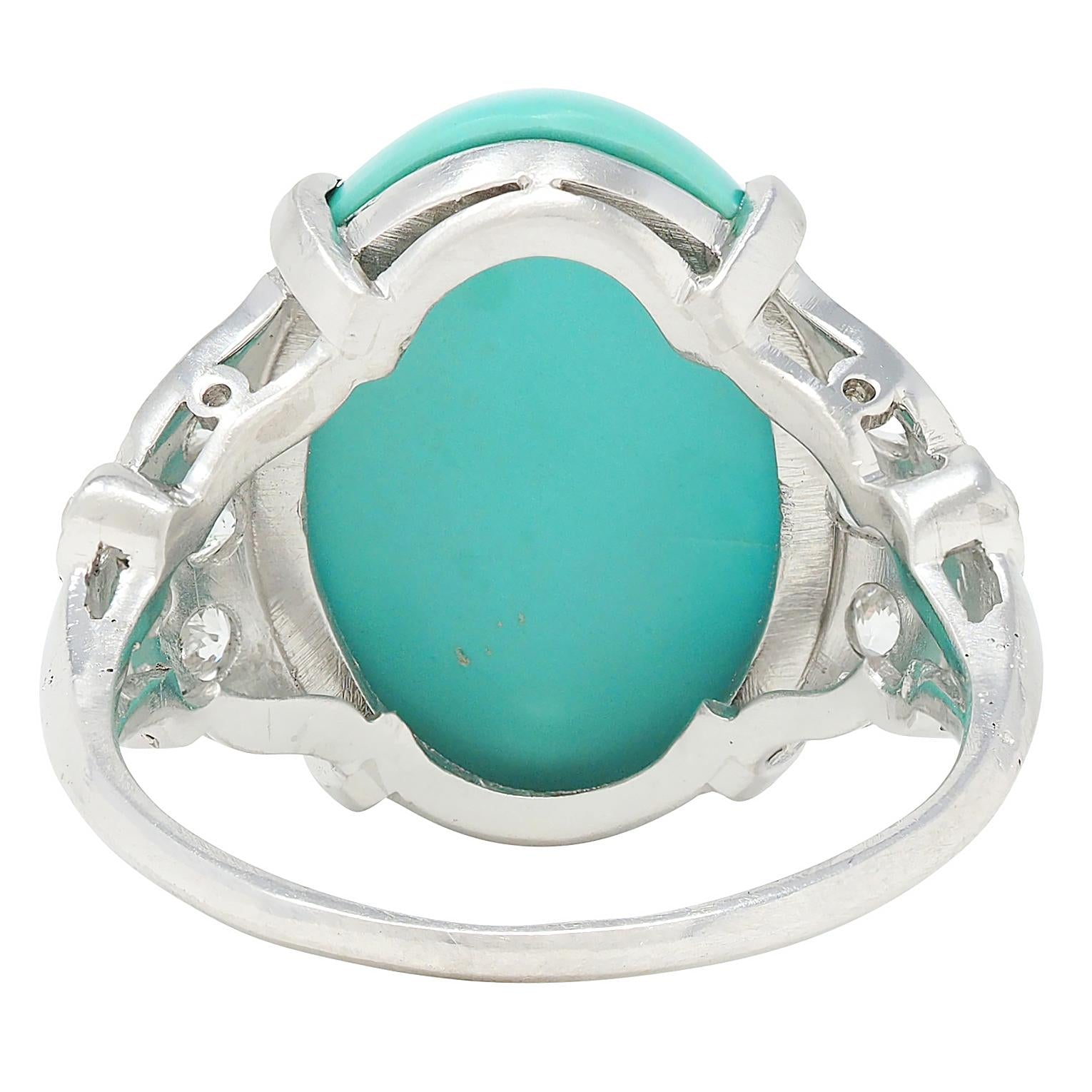 Mid-Century Turquoise Diamond Platinum Vintage Butterfly Cocktail Ring