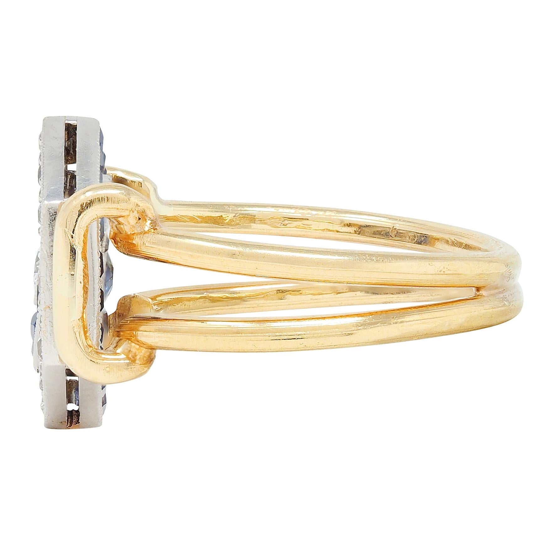 Art Deco Sapphire Diamond Platinum 18 Karat Yellow Gold Vintage Flip Ring