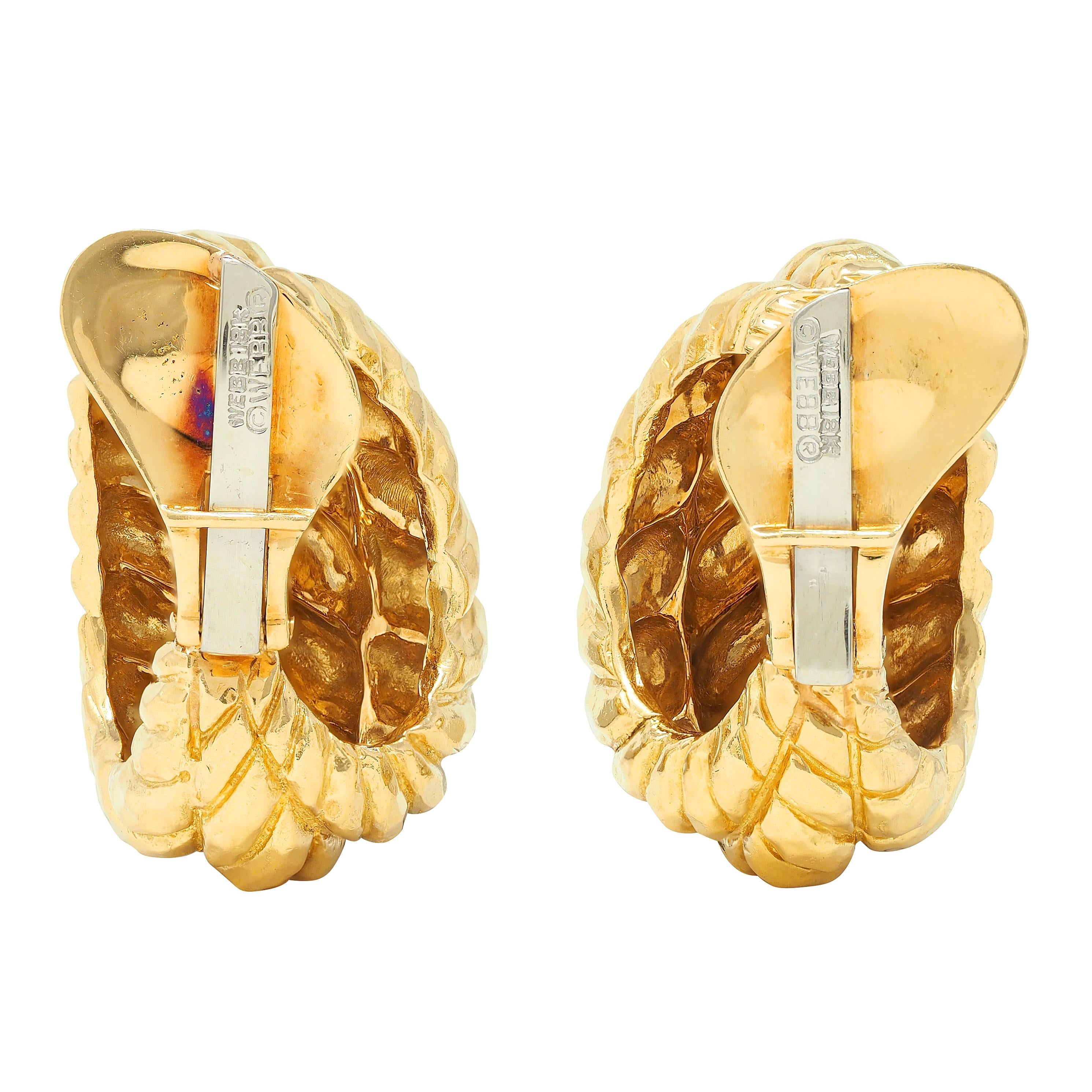 David Webb 1980's 18 Karat Yellow Gold Vintage J-Hoop Ear-Clip Earrings