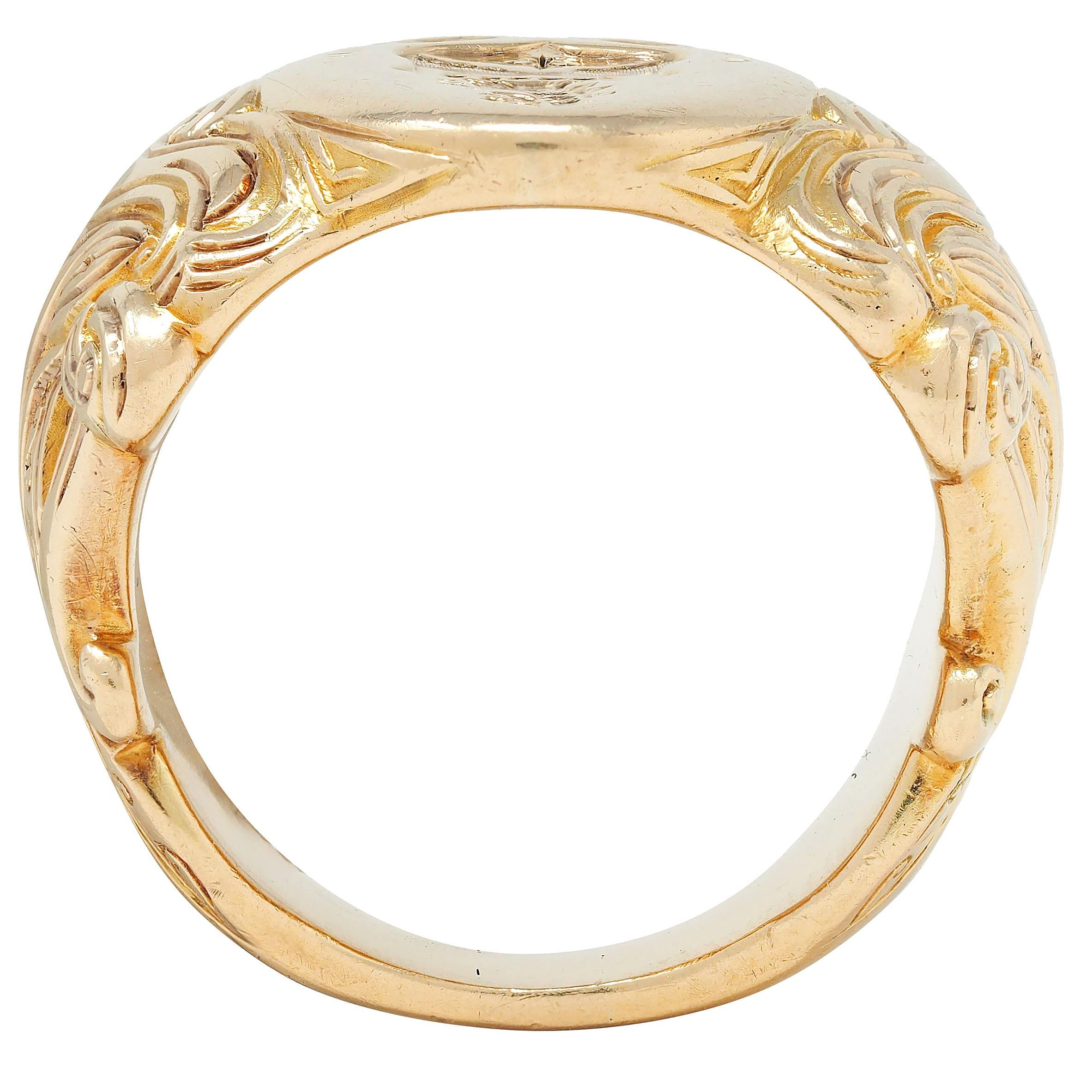 Victorian 14 Karat Yellow Gold Antique Heraldic Unisex Signet Ring