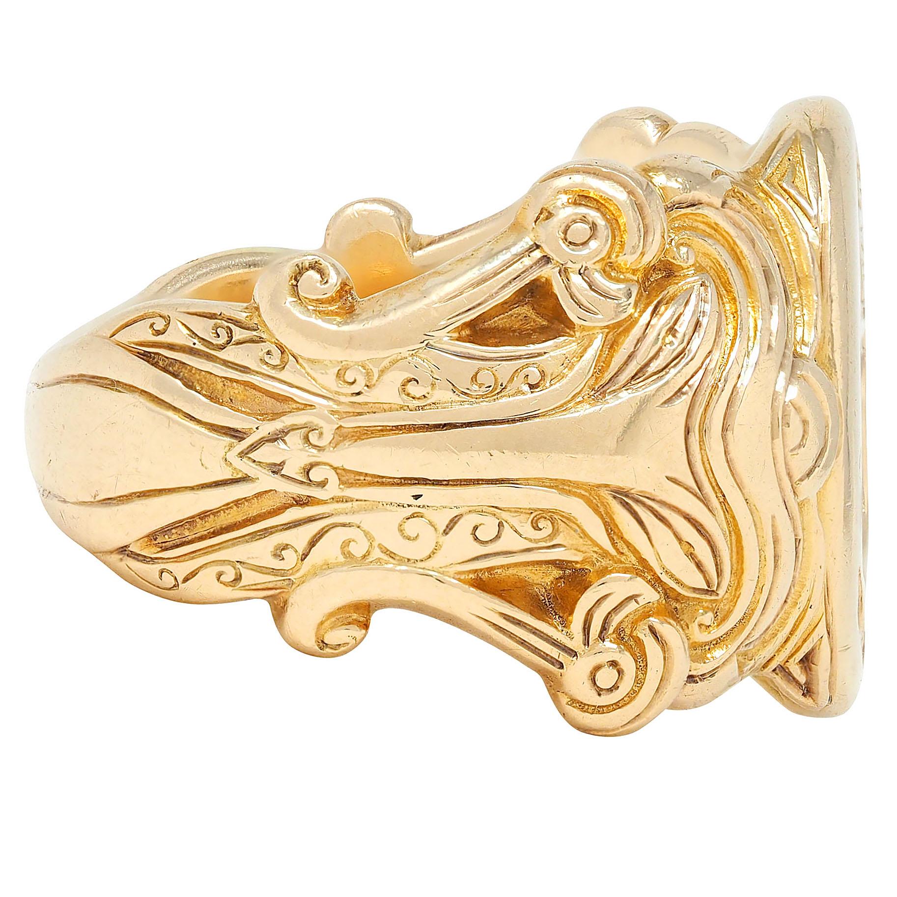 Victorian 14 Karat Yellow Gold Antique Heraldic Unisex Signet Ring