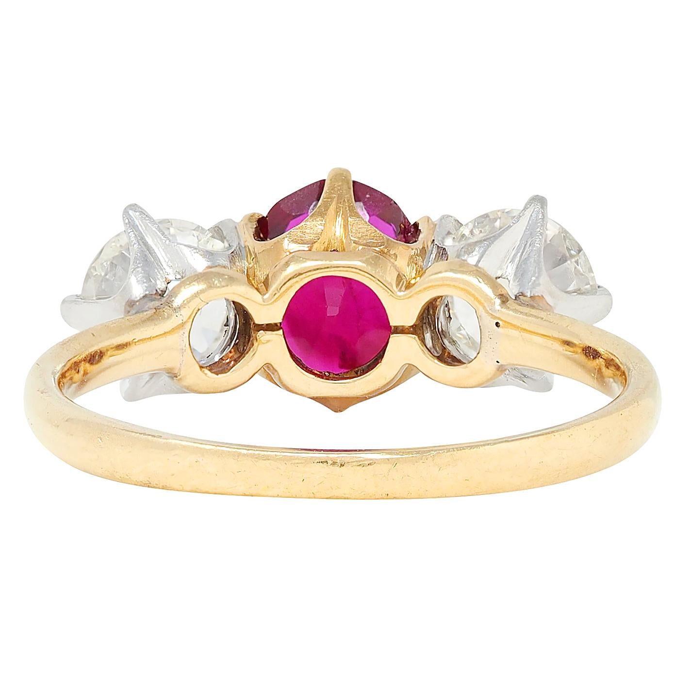 Tiffany & Co. No Heat Burma Ruby Diamond Platinum 18K Yellow Gold Antique Ring