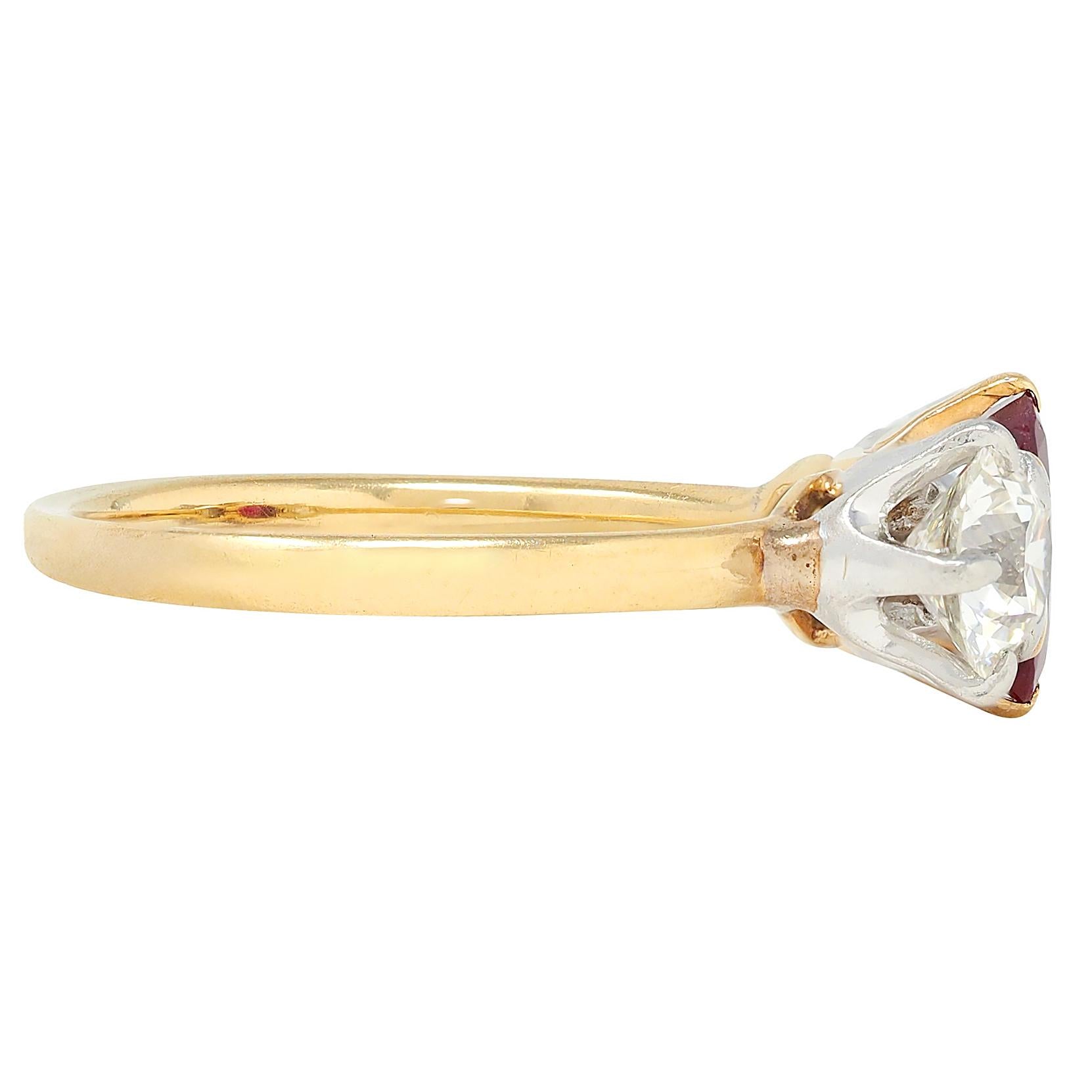 Tiffany & Co. No Heat Burma Ruby Diamond Platinum 18K Yellow Gold Antique Ring