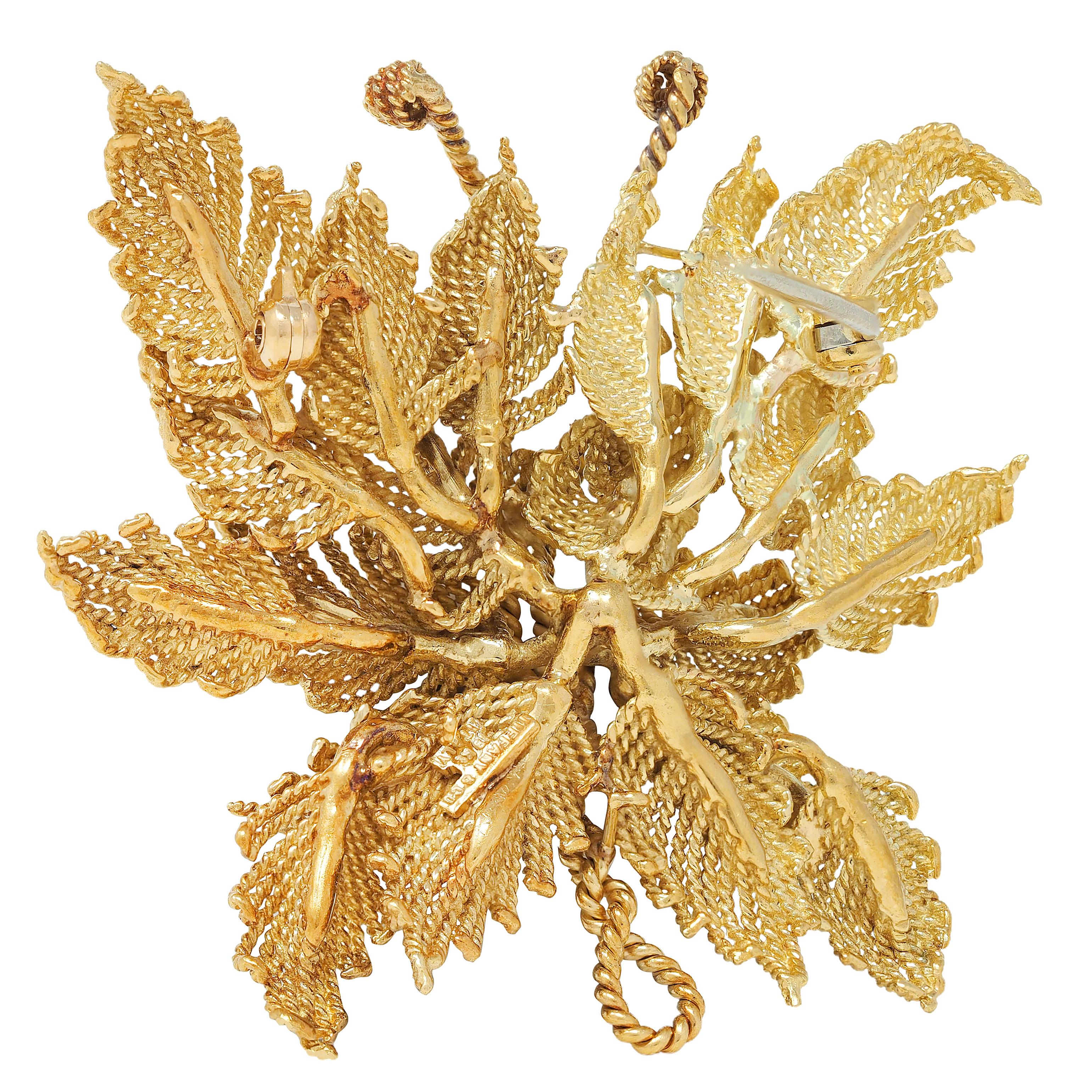 Tiffany & Co. 1960 18K Yellow Gold Vintage Twisted Rope Foliate Butterfly Brooch