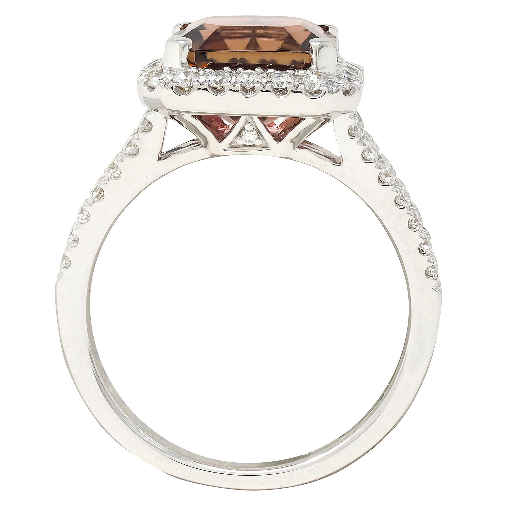 Contemporary 4.93 CTW Tourmaline Diamond 18 Karat White Gold Halo Ring