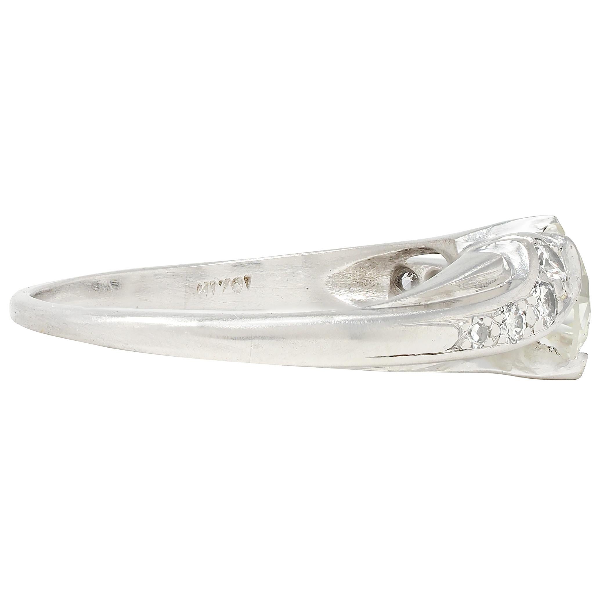 Mid-Century 1.08 CTW Diamond Platinum Vintage Bypass Engagement Ring