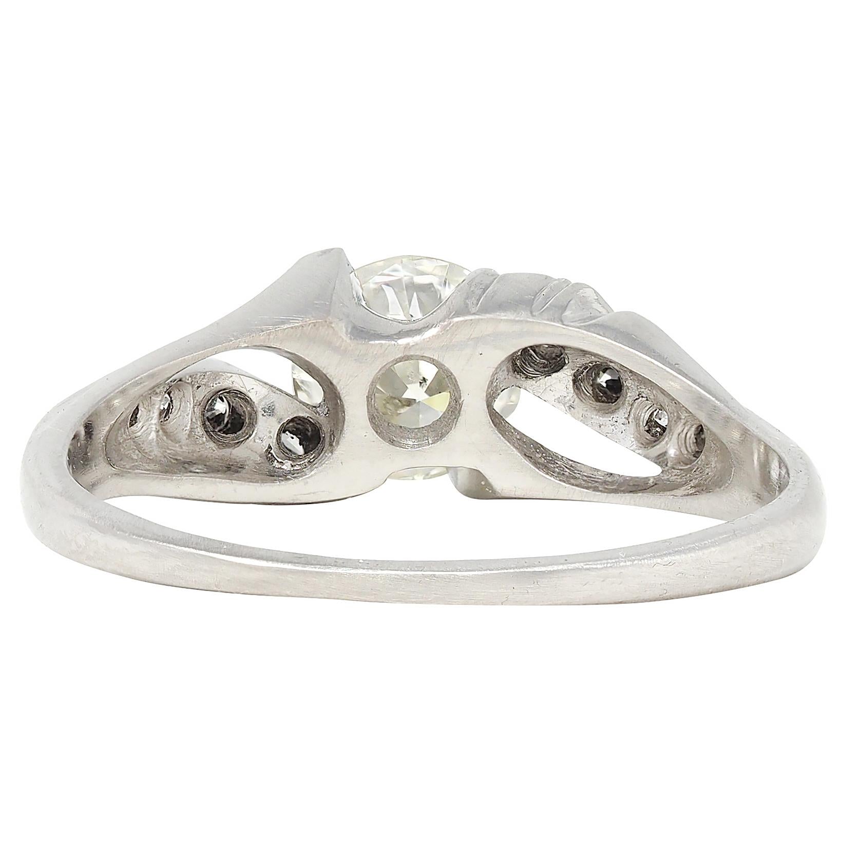 Mid-Century 1.08 CTW Diamond Platinum Vintage Bypass Engagement Ring