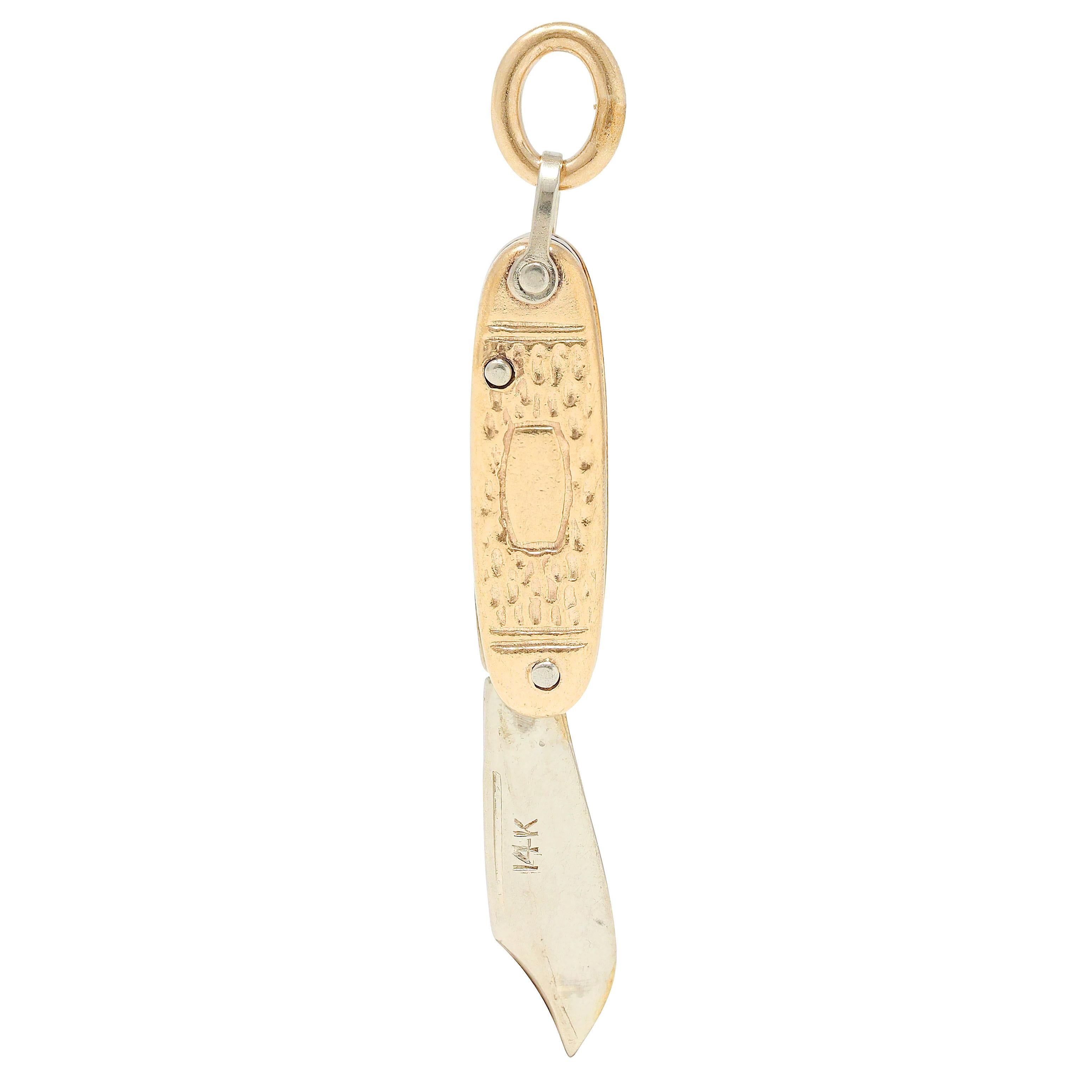 1960's 14 Karat Two-Tone Gold Vintage Pocket Knife Pendant Charm