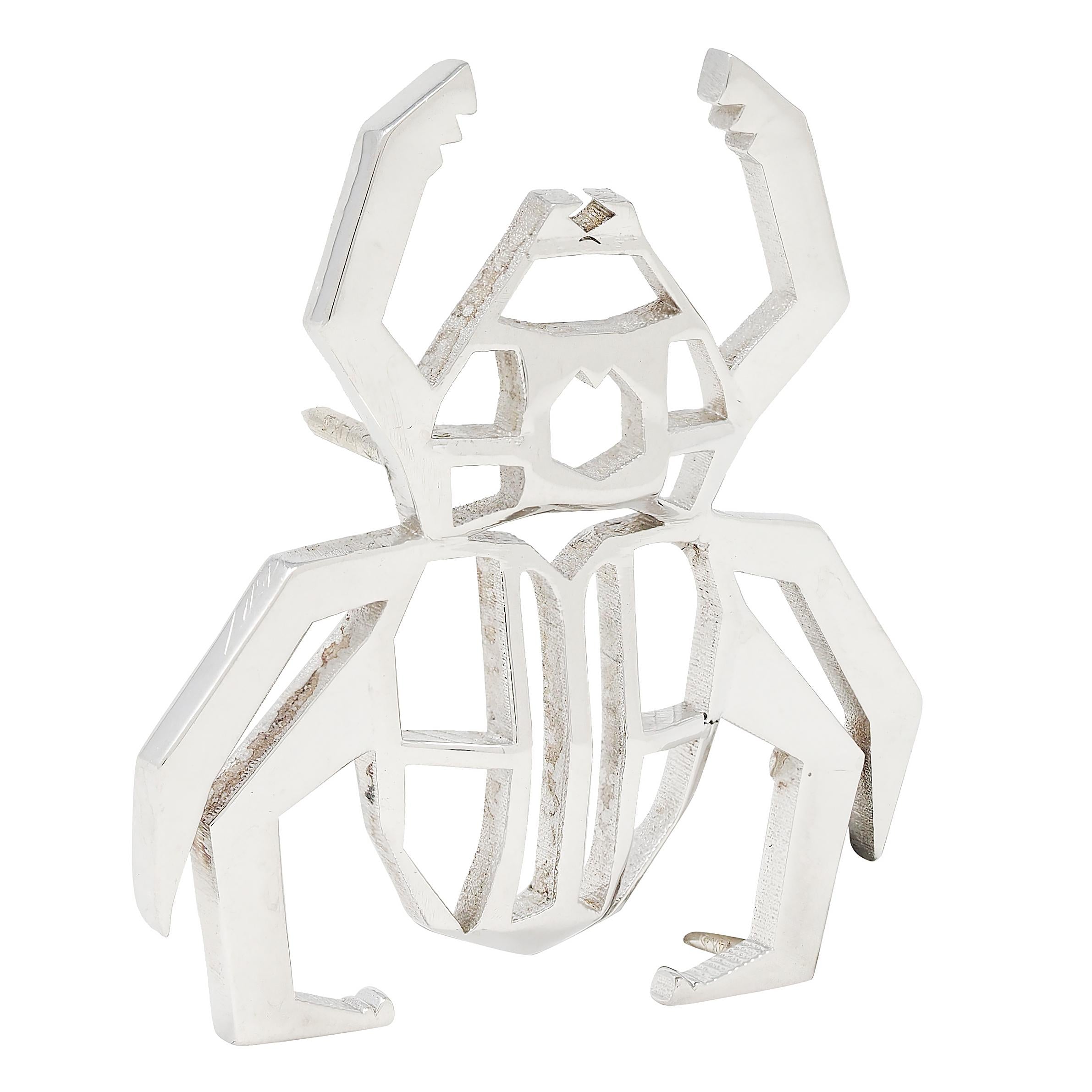 BRASH Platinum Faceted Geometric GEO Spider Unisex Brooch Pin