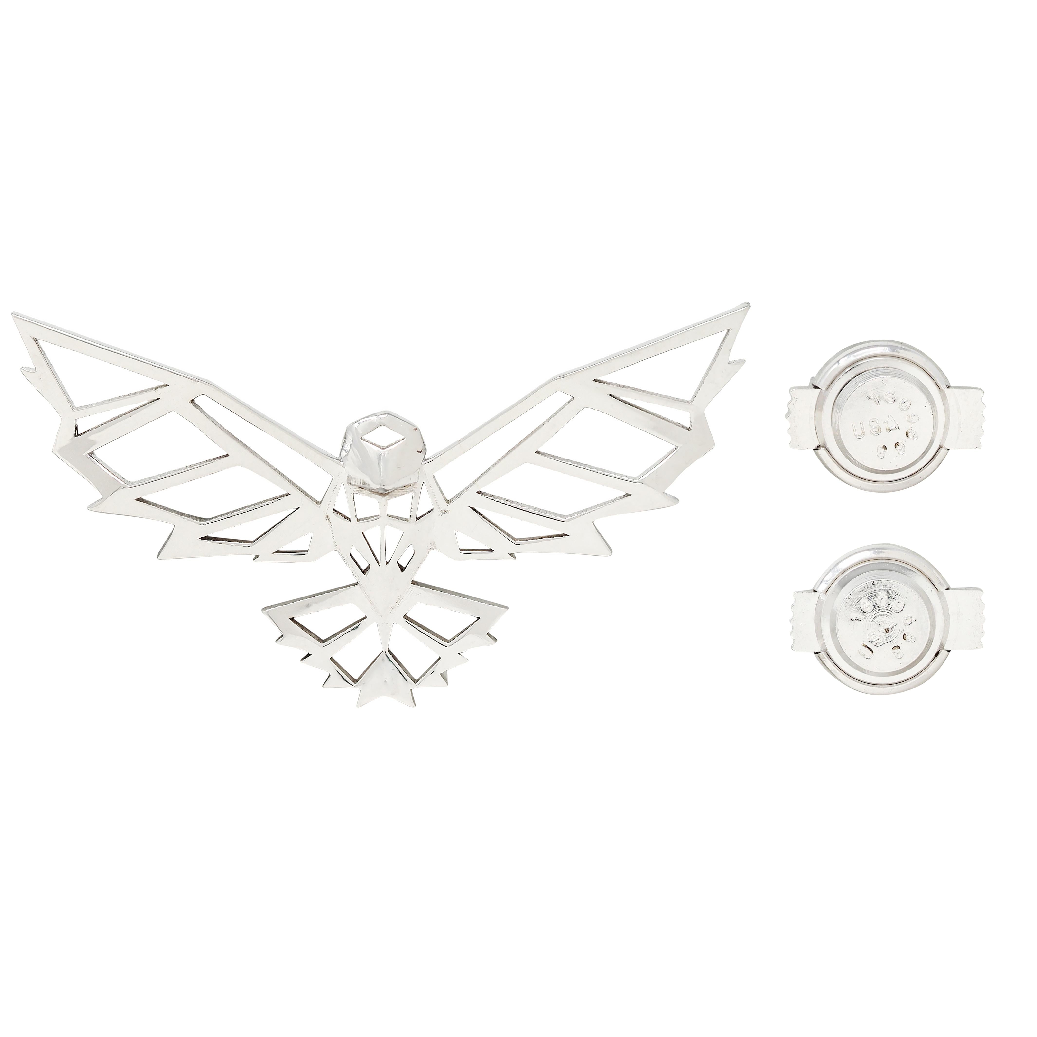 BRASH Platinum Faceted Geometric GEO Eagle Unisex Brooch Pin