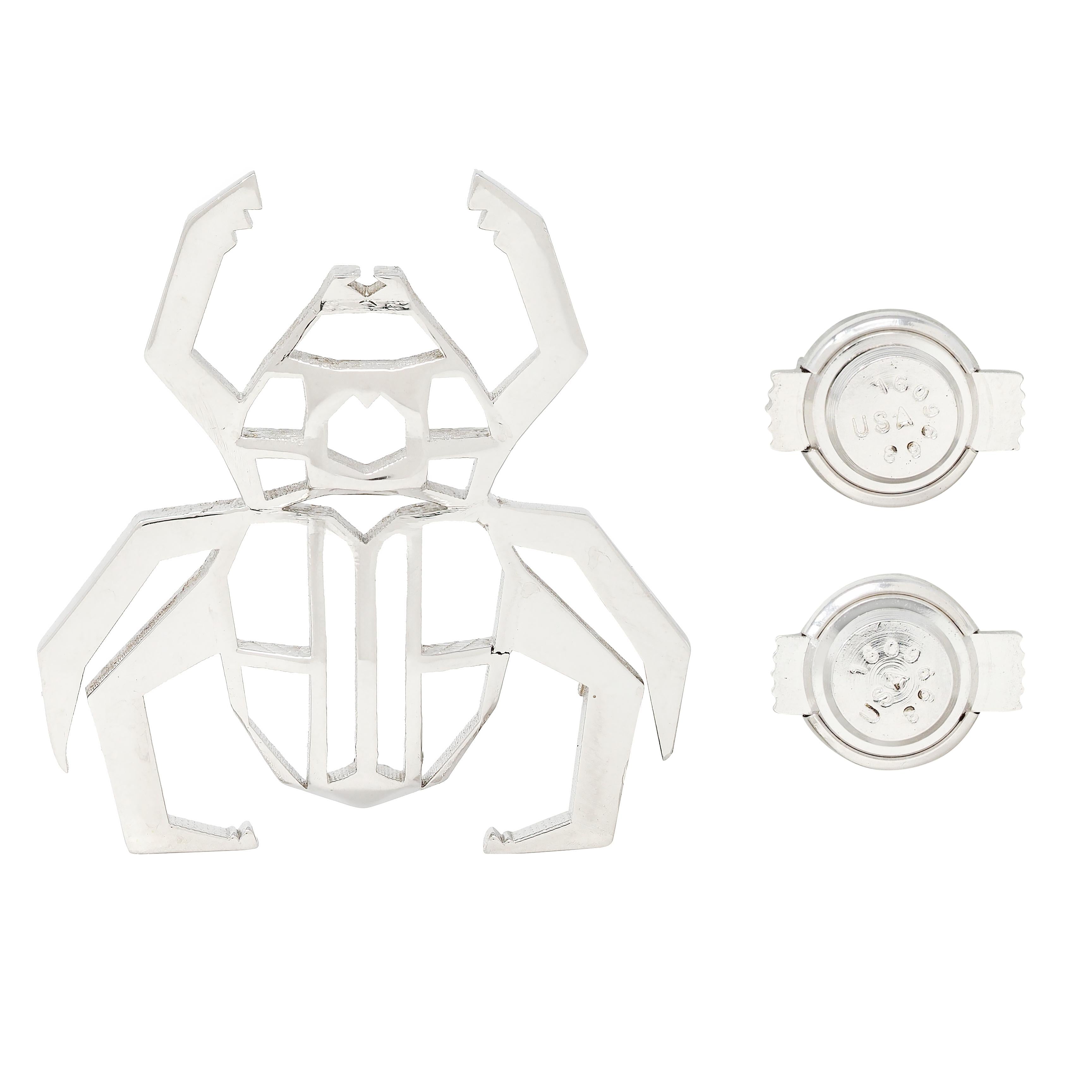 BRASH Platinum Faceted Geometric GEO Spider Unisex Brooch Pin