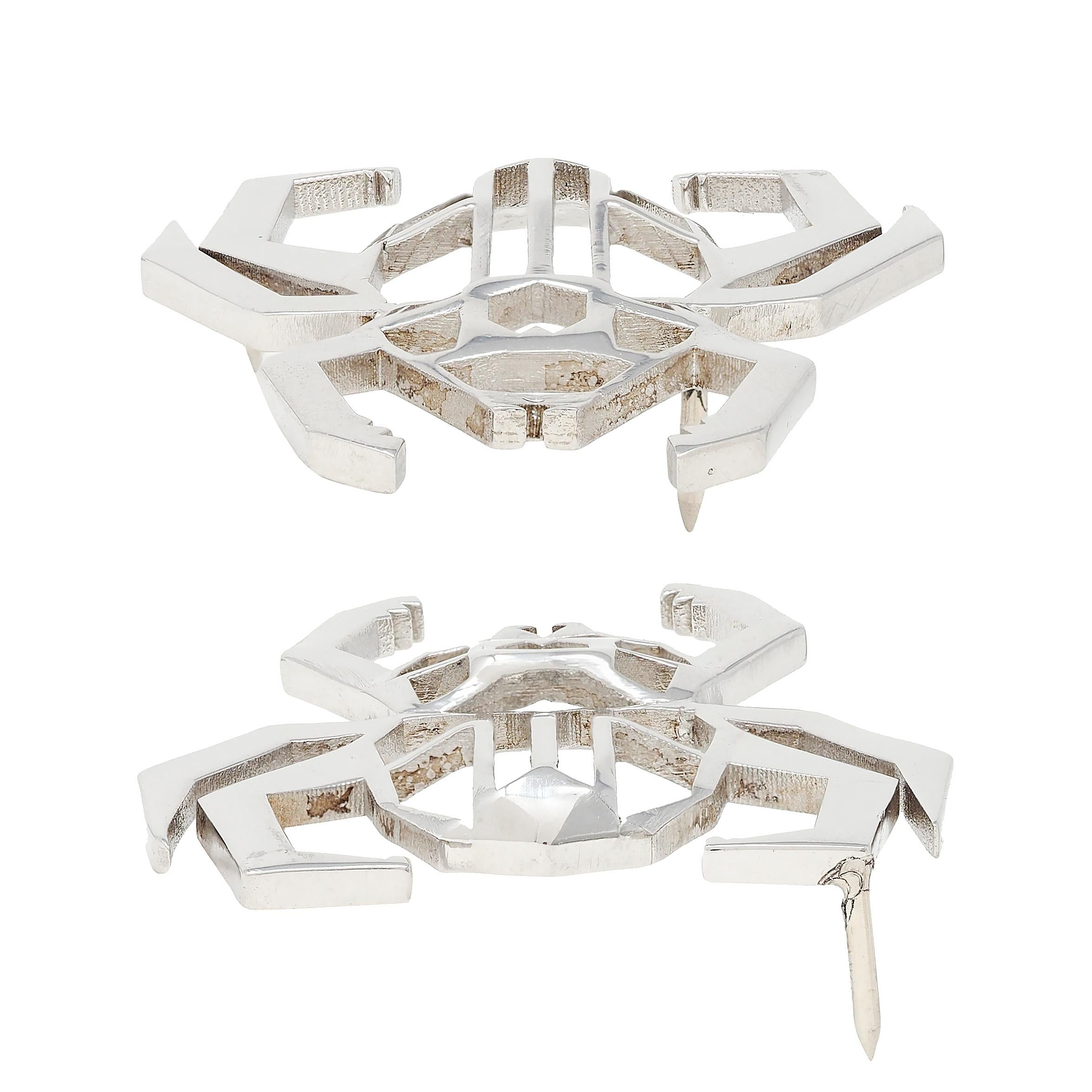 BRASH Platinum Faceted Geometric GEO Spider Unisex Brooch Pin