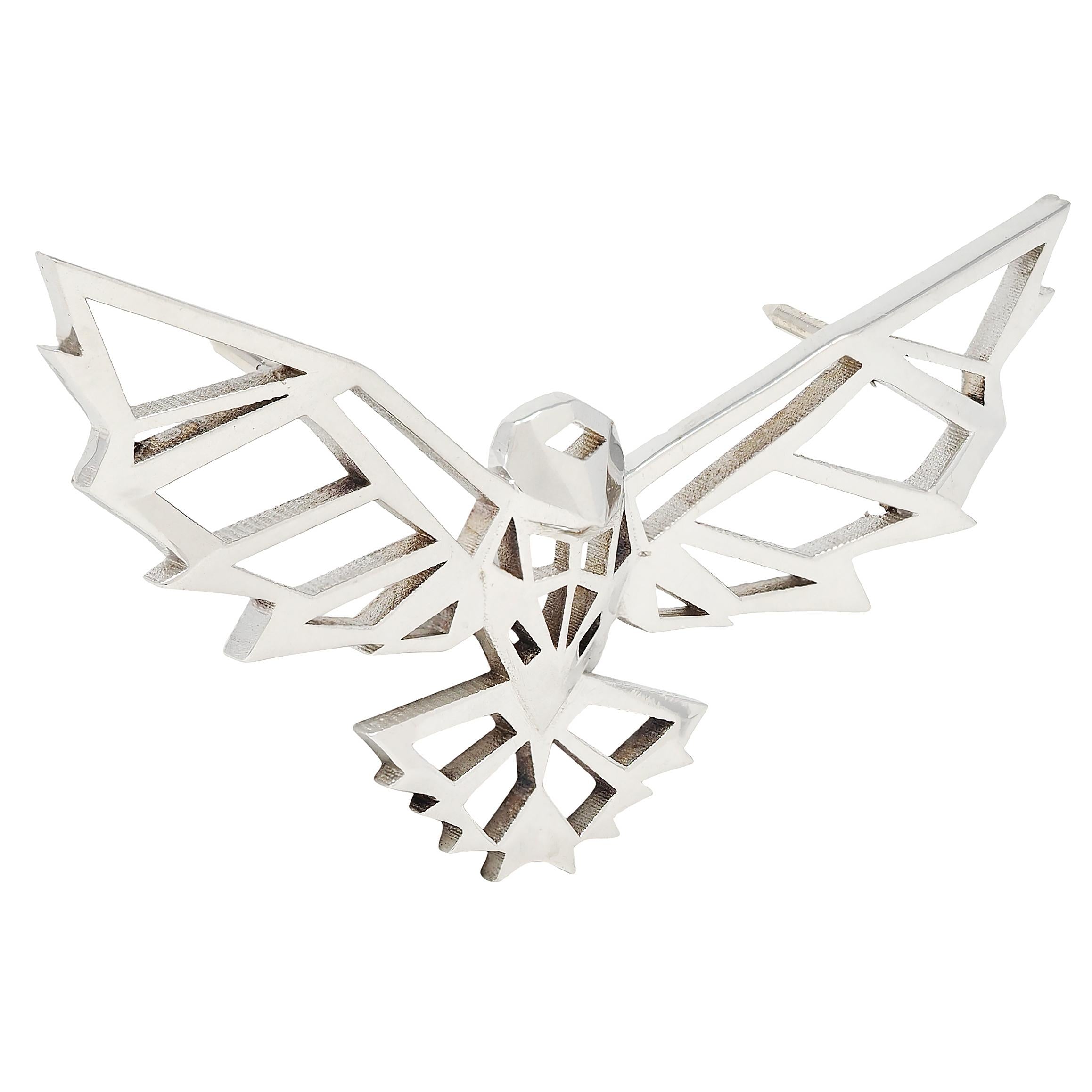 BRASH Platinum Faceted Geometric GEO Eagle Unisex Brooch Pin