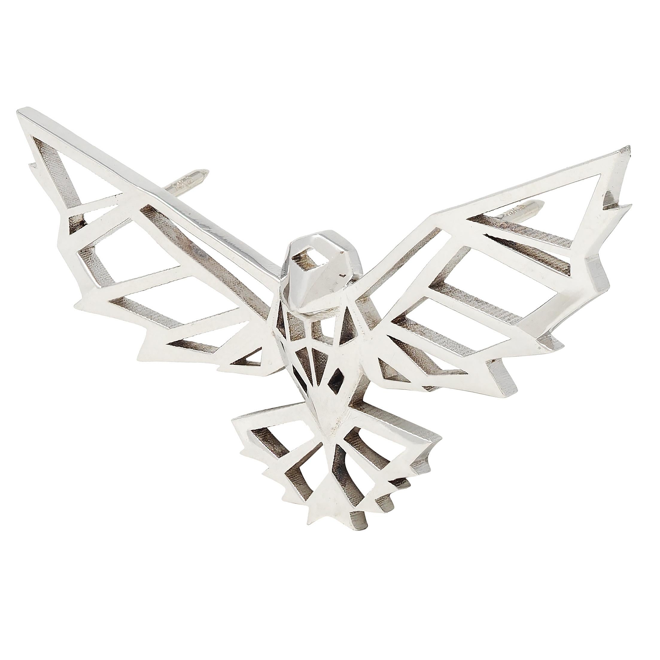 BRASH Platinum Faceted Geometric GEO Eagle Unisex Brooch Pin