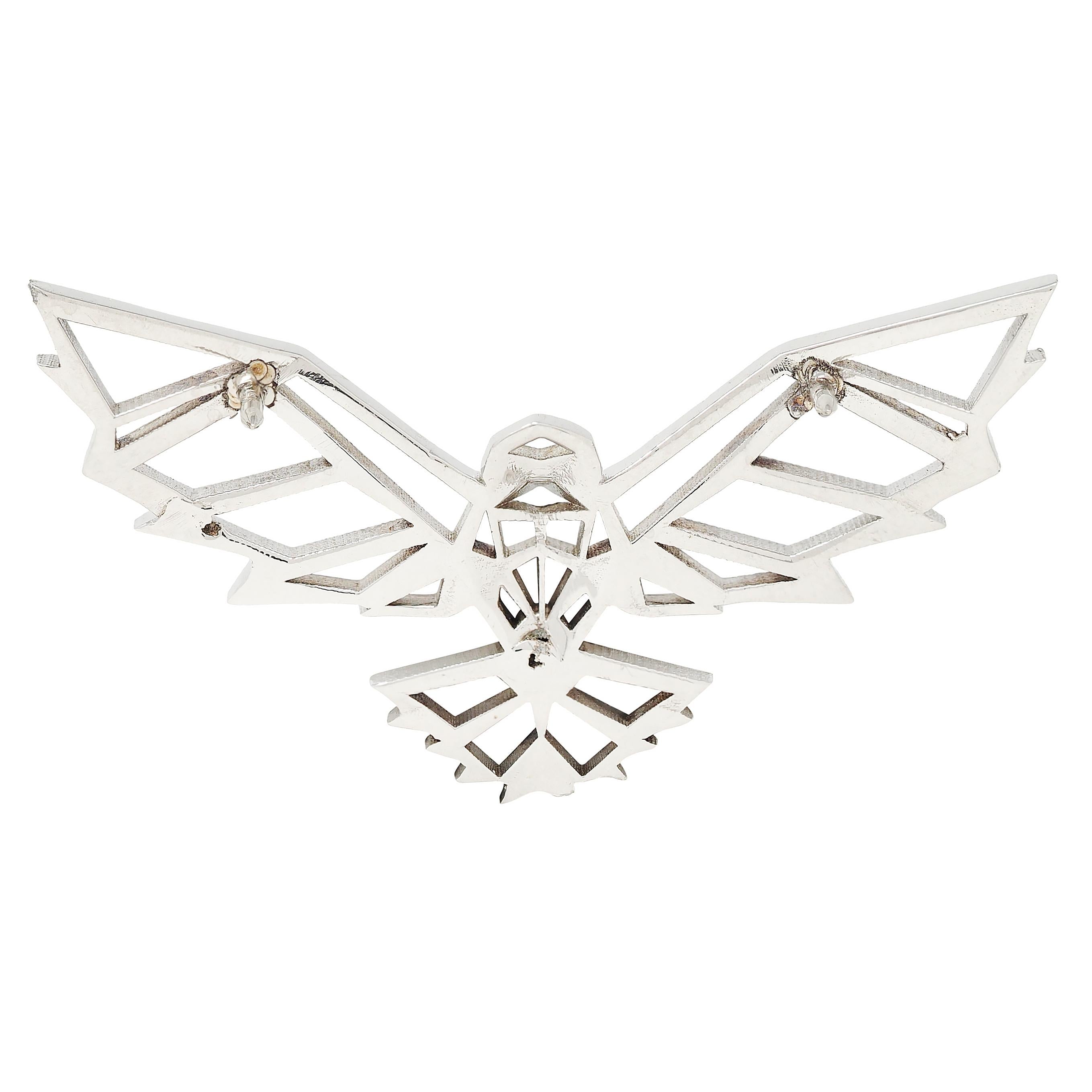 BRASH Platinum Faceted Geometric GEO Eagle Unisex Brooch Pin