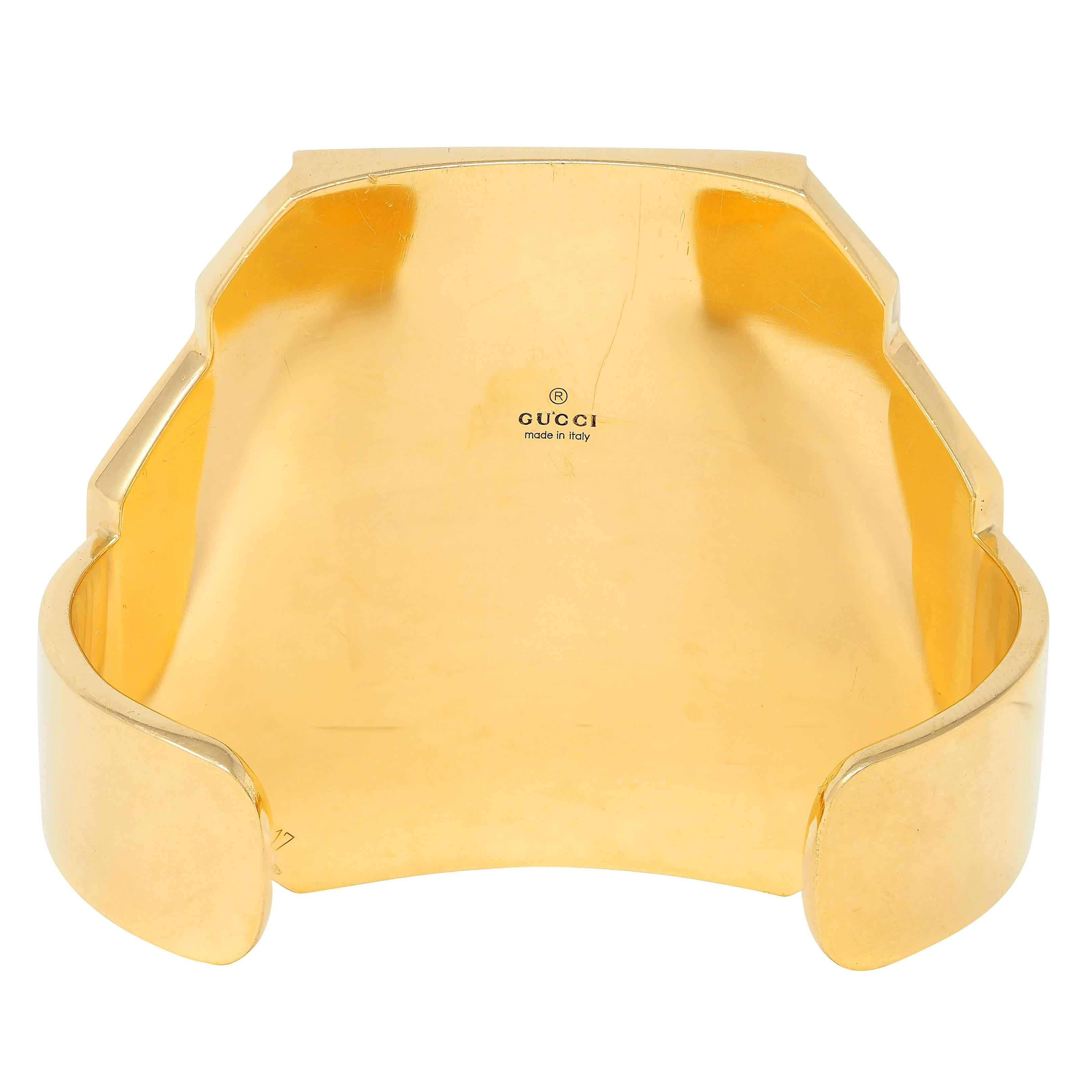 Gucci 2000's Diamond Onyx 18 Karat Two-Tone Yellow Vintage Gold Cuff Bracelet