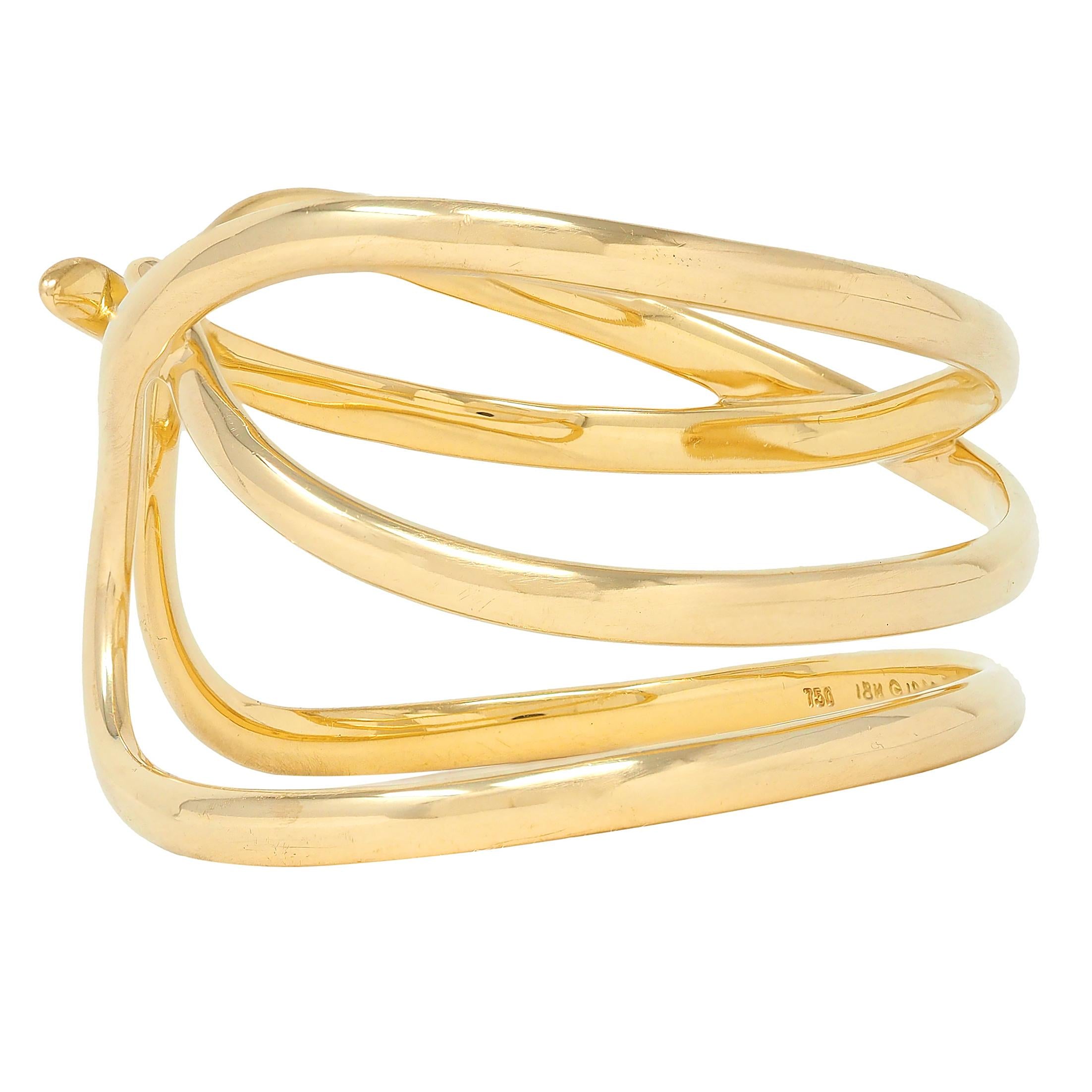 Tiffany & Co. 1980 18 Karat Yellow Gold Vintage Wave Cuff Bracelet