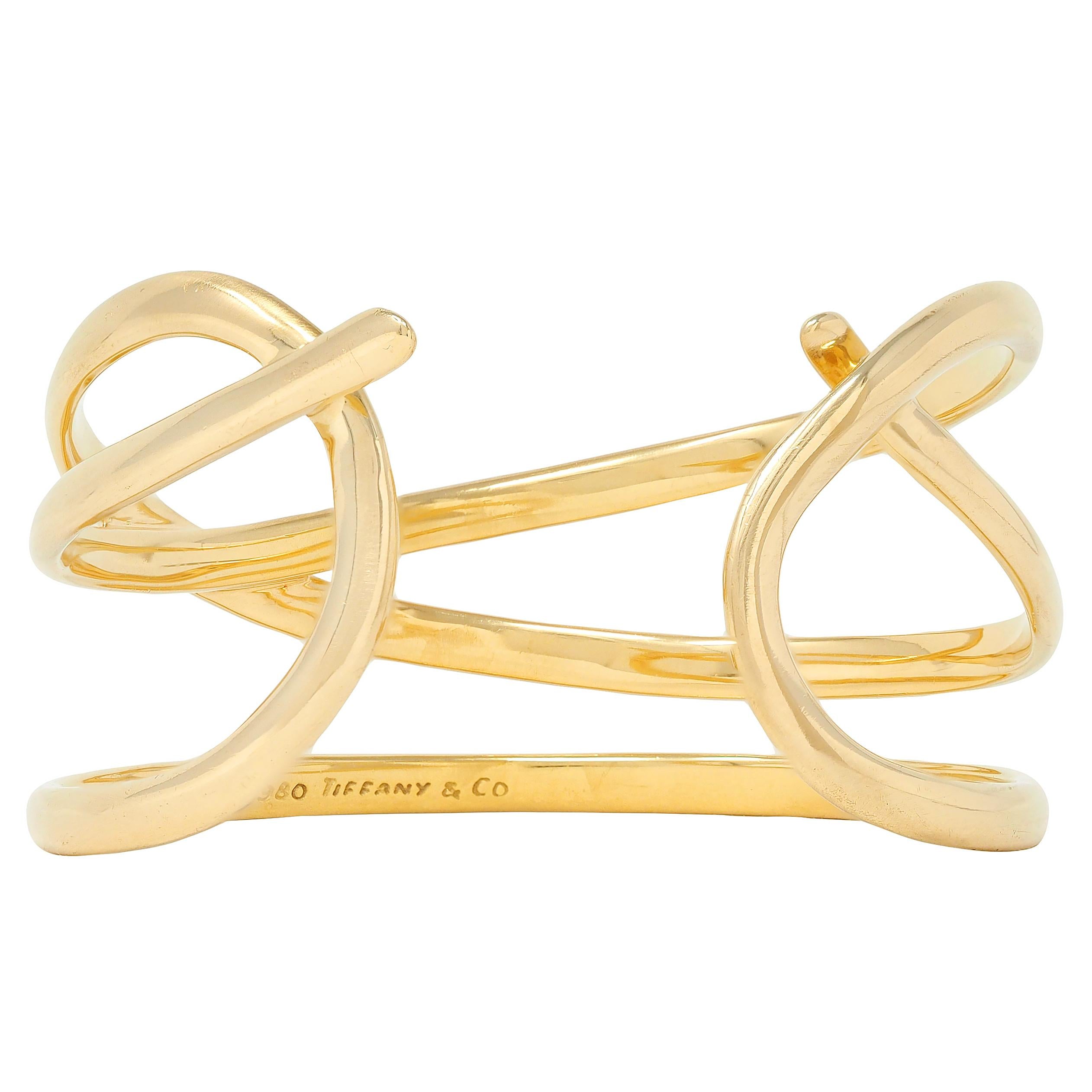 Tiffany & Co. 1980 18 Karat Yellow Gold Vintage Wave Cuff Bracelet