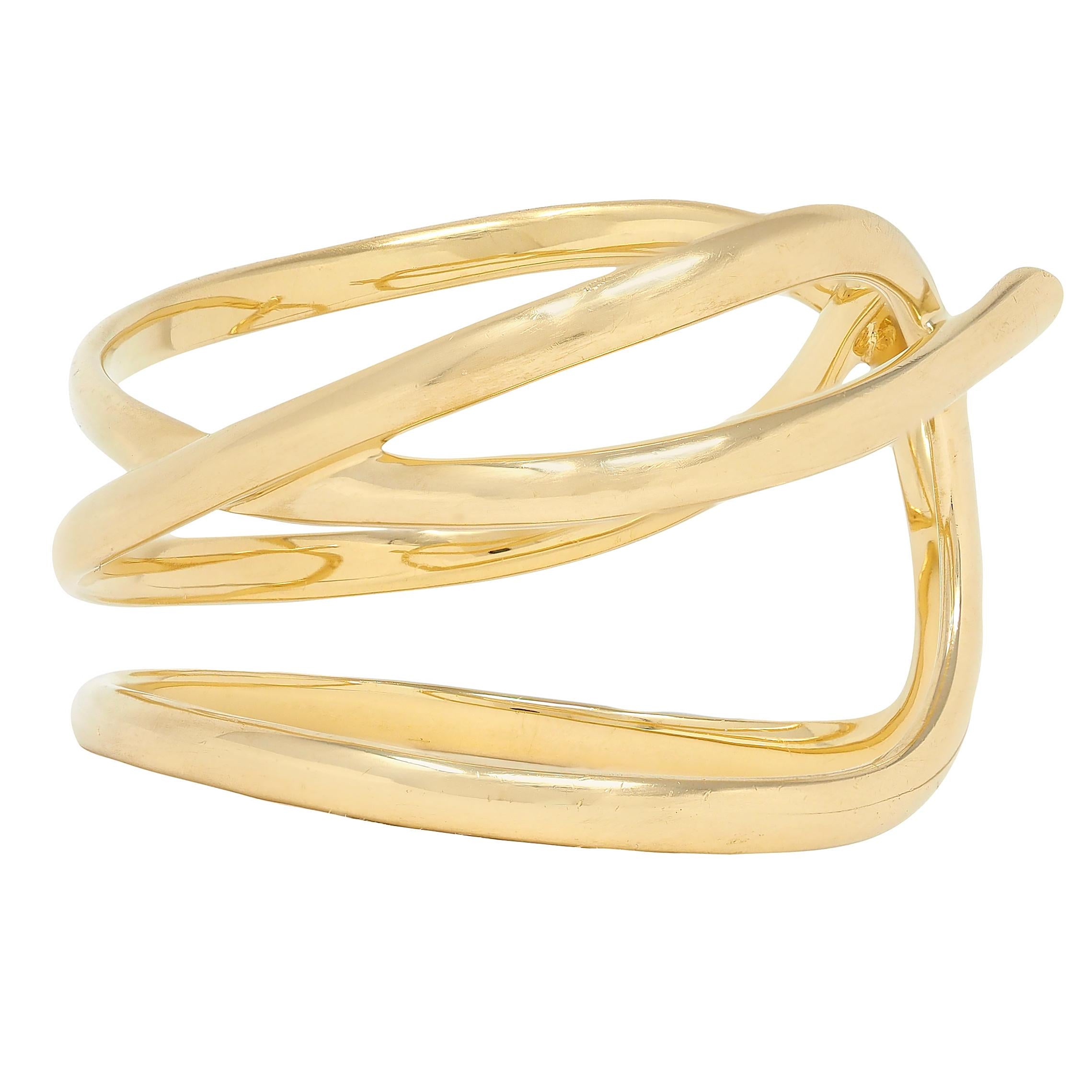 Tiffany & Co. 1980 18 Karat Yellow Gold Vintage Wave Cuff Bracelet