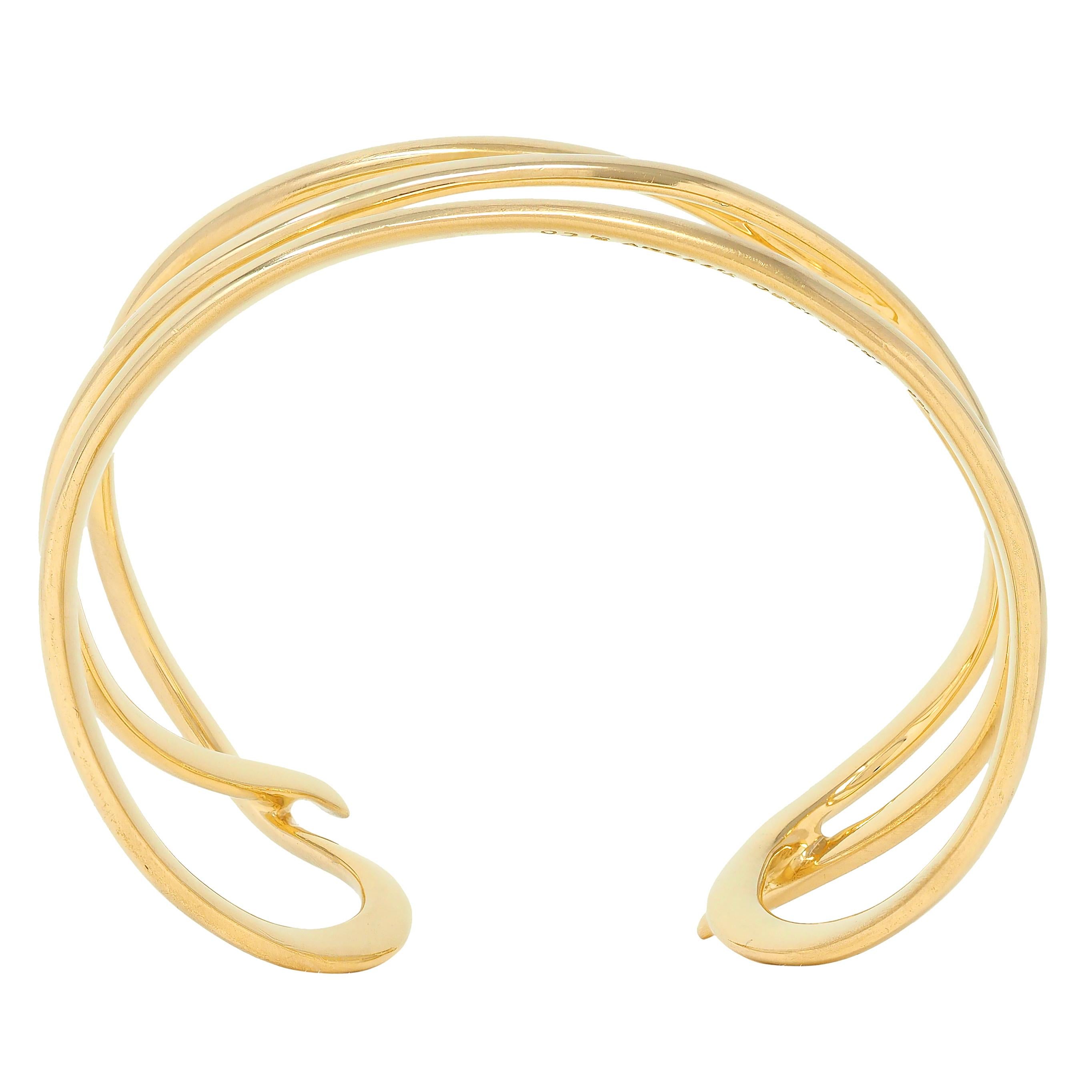 Tiffany & Co. 1980 18 Karat Yellow Gold Vintage Wave Cuff Bracelet