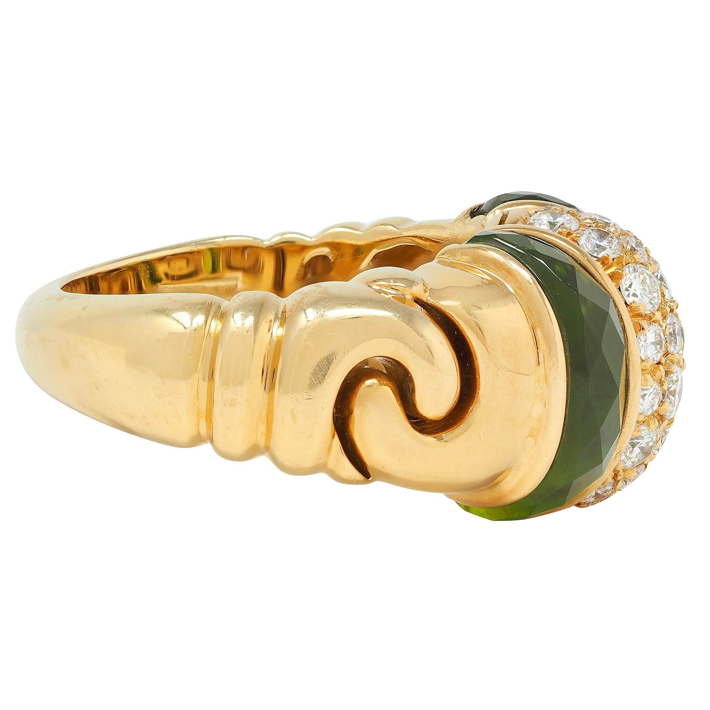 Bulgari 1990 1.96 CTW Diamond Peridot 18 Karat Gold Vintage Passo Doppio Ring