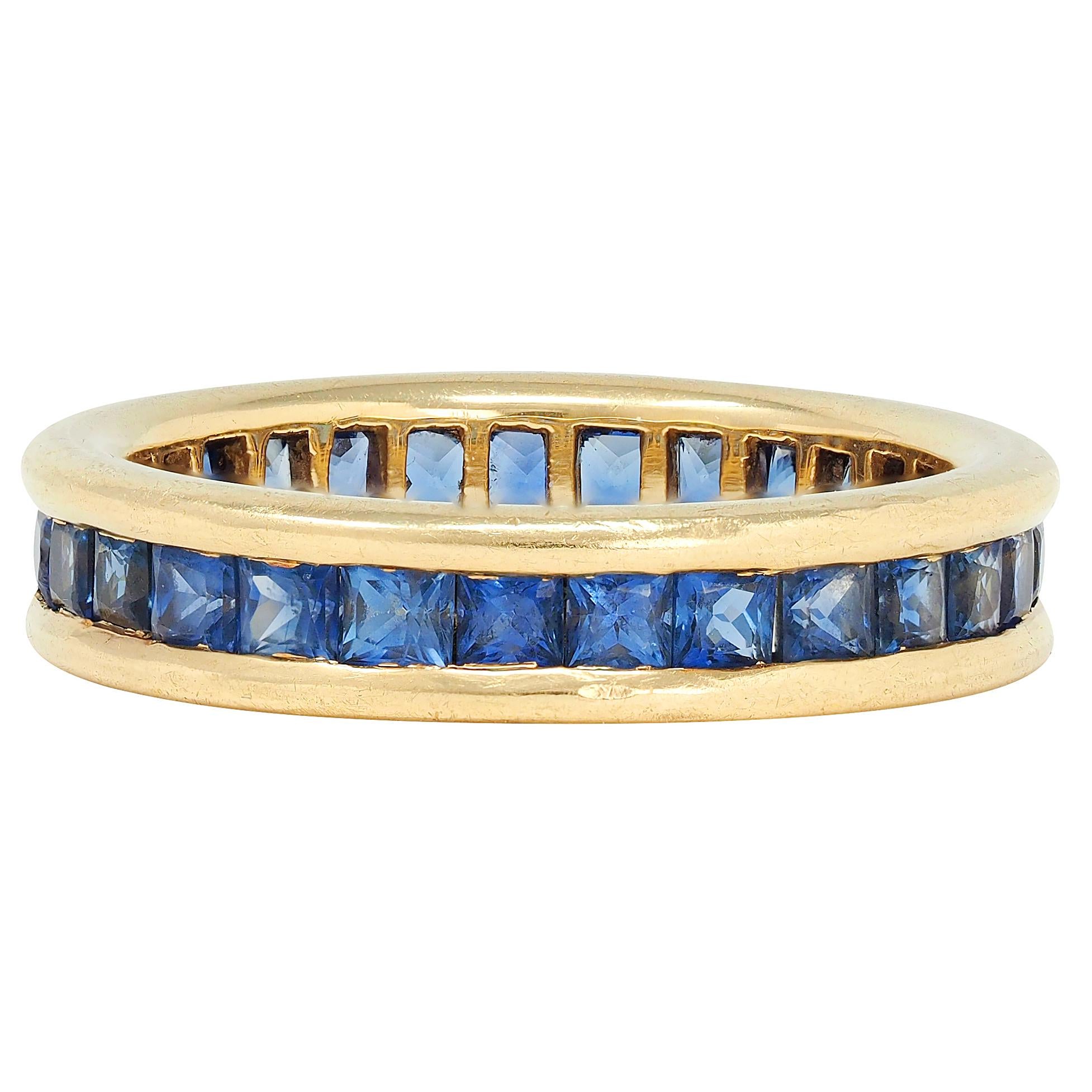 Bulgari 1980's Blue Sapphire 18K Gold Vintage Eternity Channel Band Ring