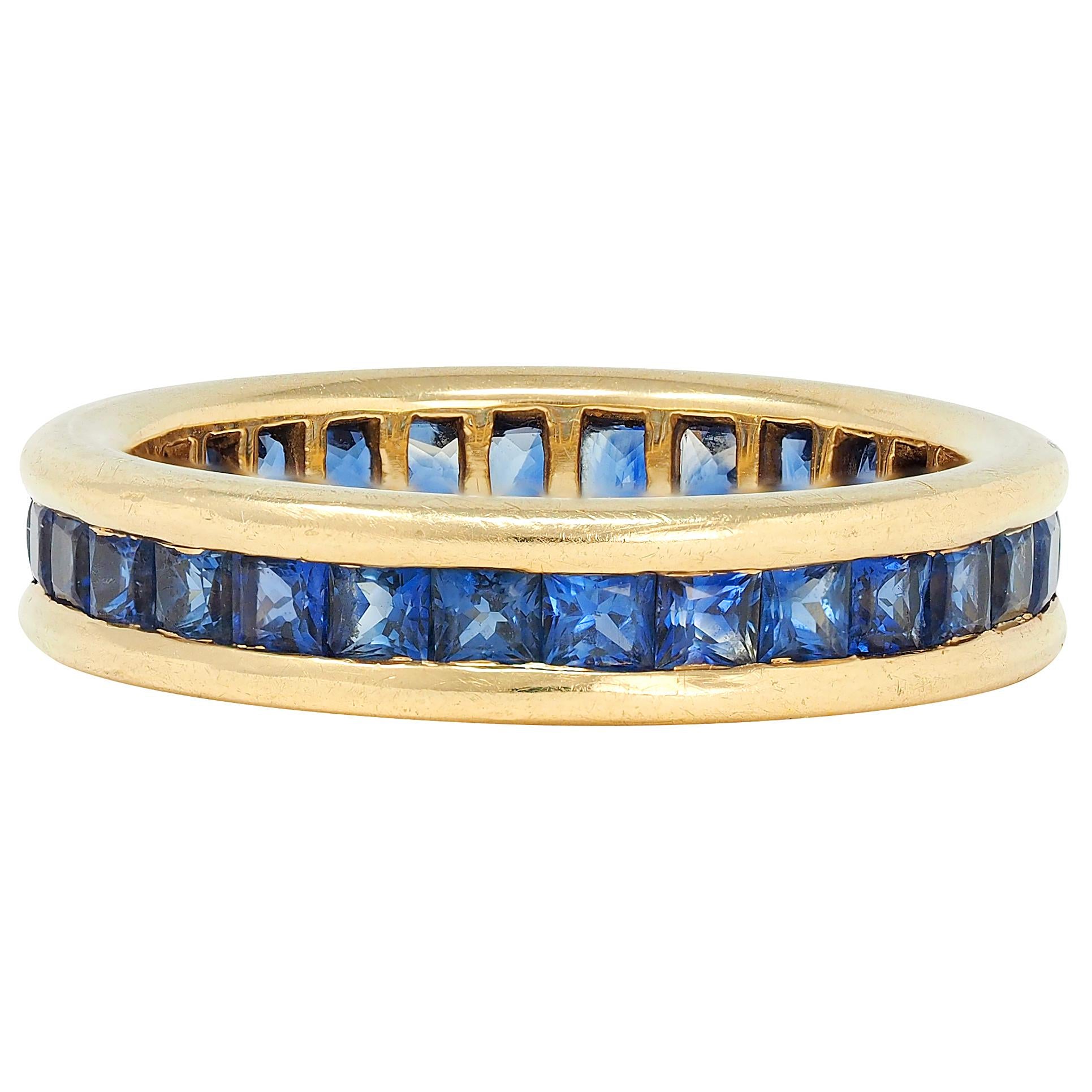 Bulgari 1980's Blue Sapphire 18K Gold Vintage Eternity Channel Band Ring