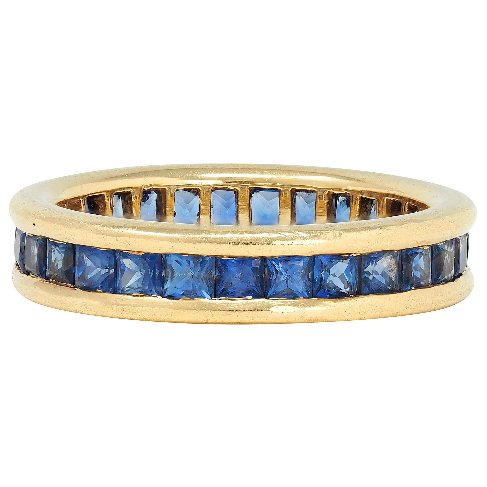 Bulgari 1980's Blue Sapphire 18K Gold Vintage Eternity Channel Band Ring