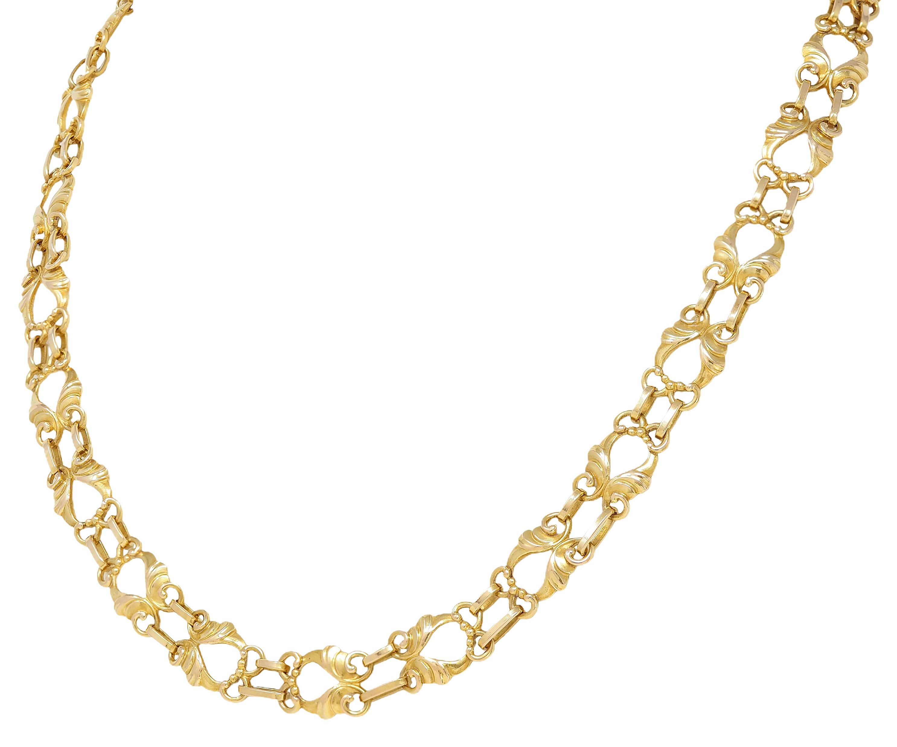 Georg Jensen 1930's 18 Karat Yellow Gold Vintage Swirling Fancy Chain Necklace