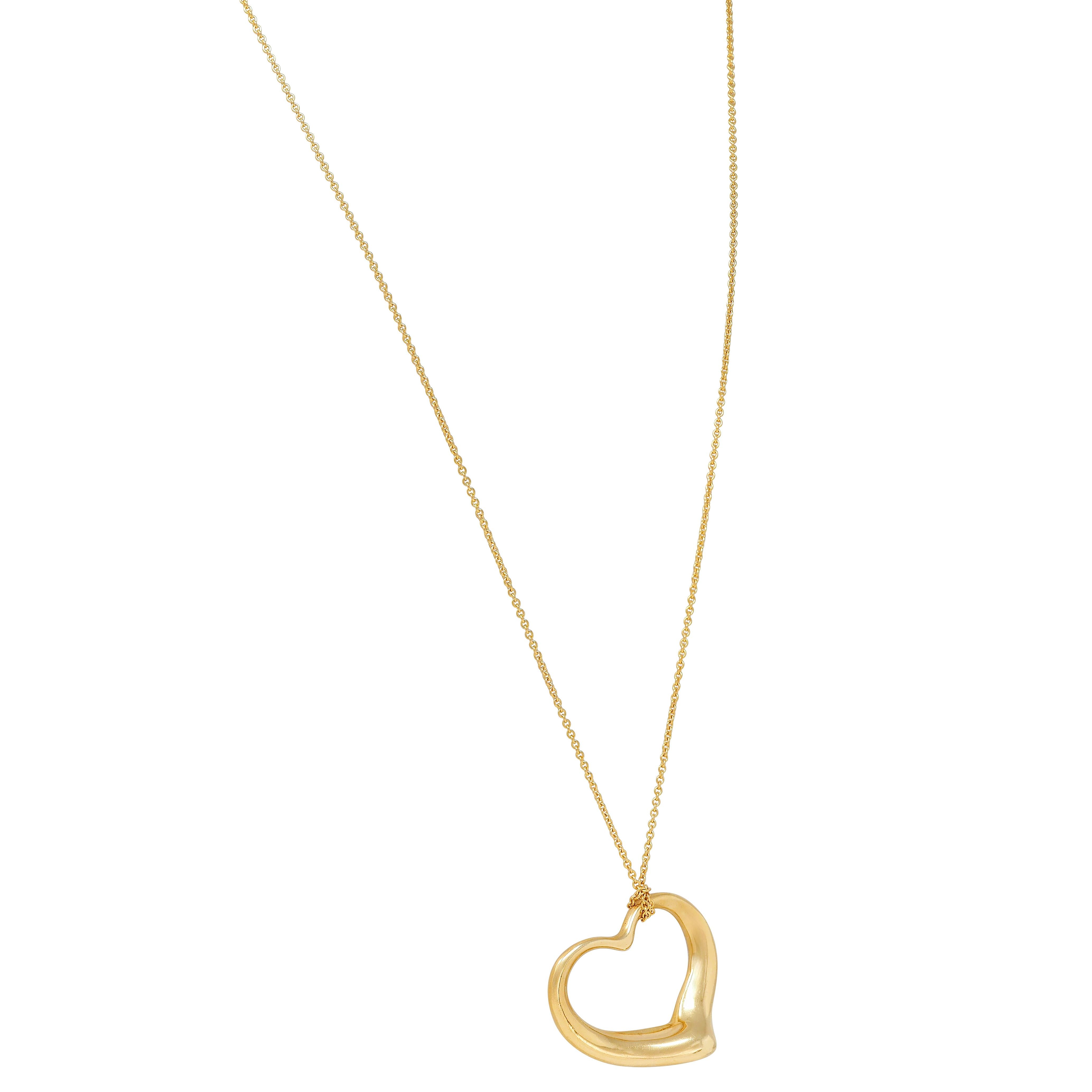 Elsa Peretti Tiffany & Co. 1990's 18K Gold Vintage Open Heart Pendant Necklace