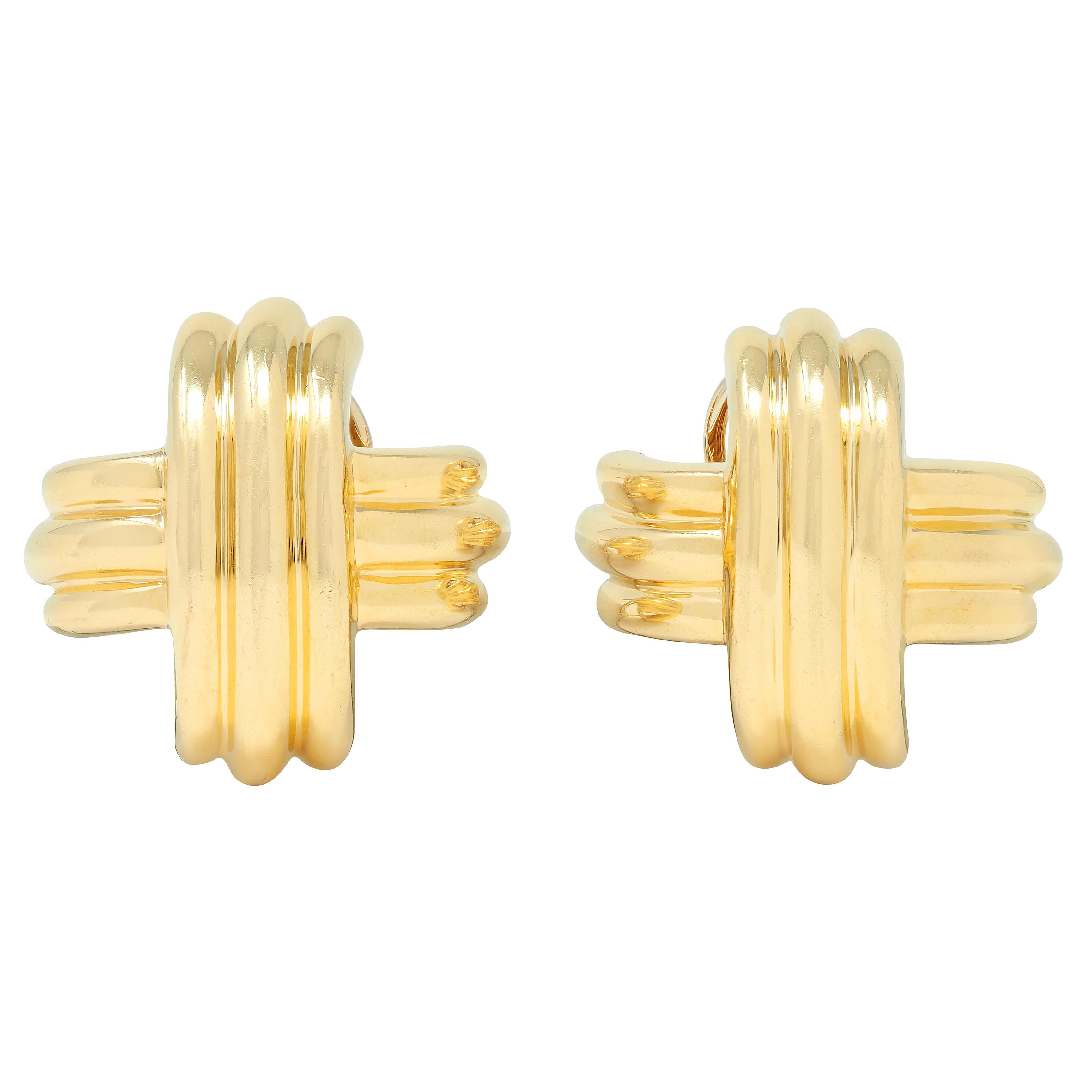 Tiffany & Co. 1990's 18 Karat Yellow Gold Vintage X Kiss Signature Earrings