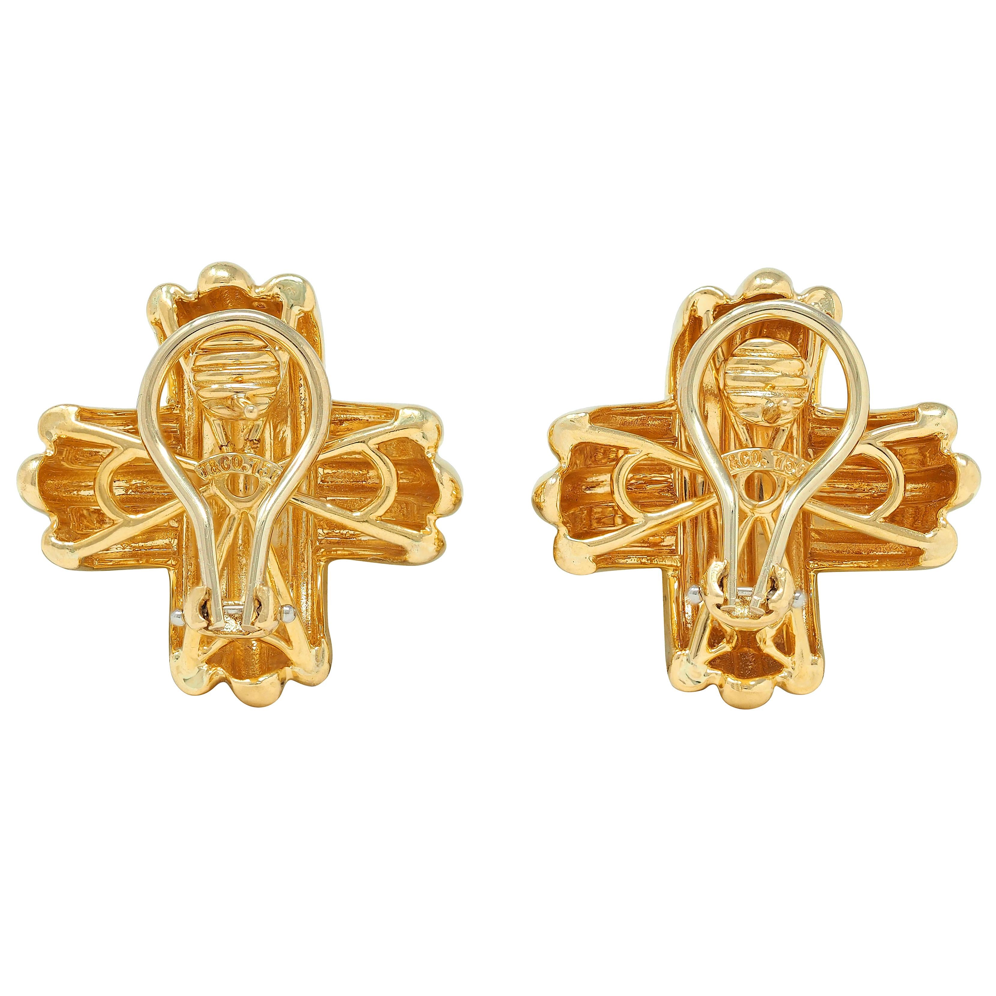 Tiffany & Co. 1990's 18 Karat Yellow Gold Vintage X Kiss Signature Earrings