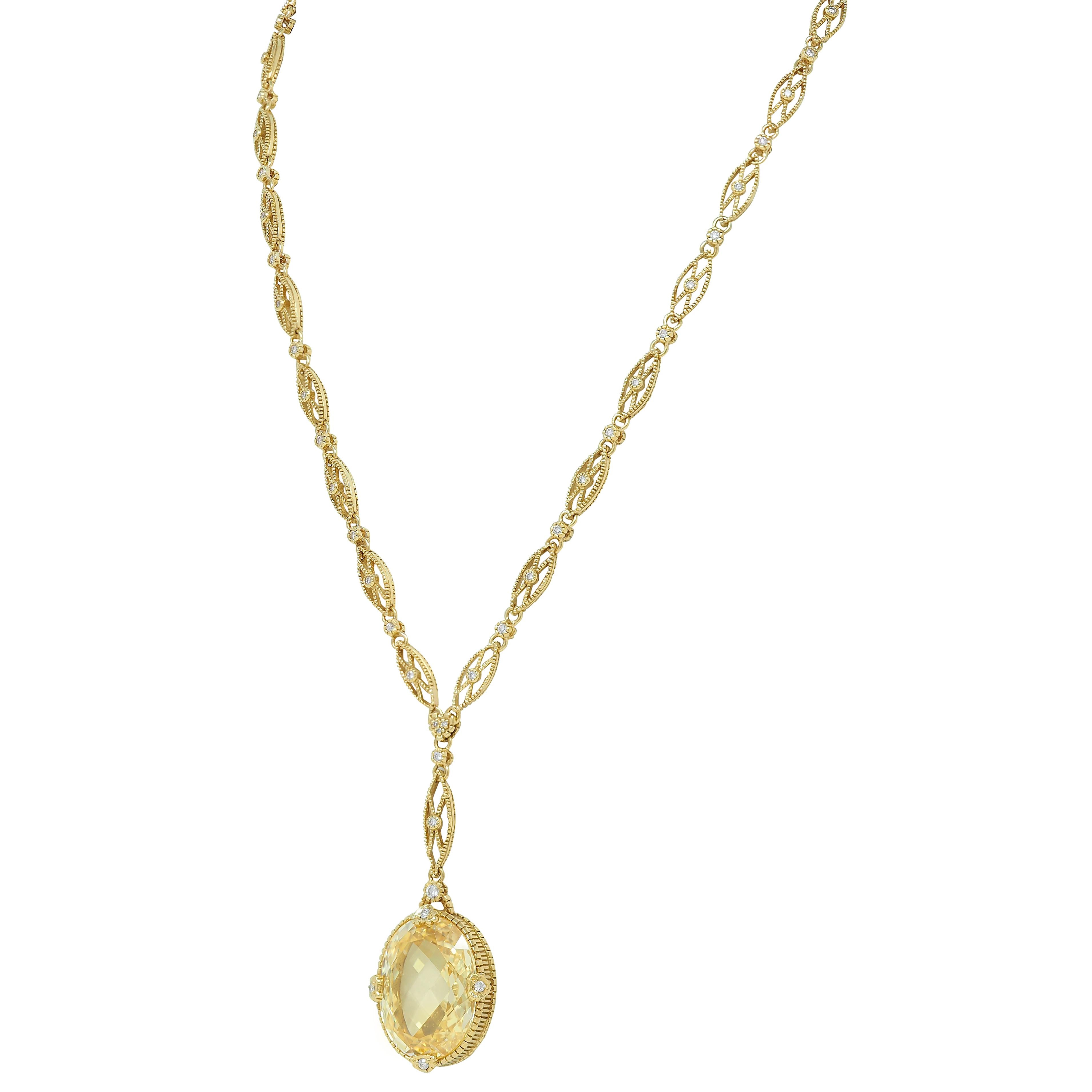 Judith Ripka 2000's Canary Quartz Diamond 18 Karat Gold Sautoir Drop Necklace