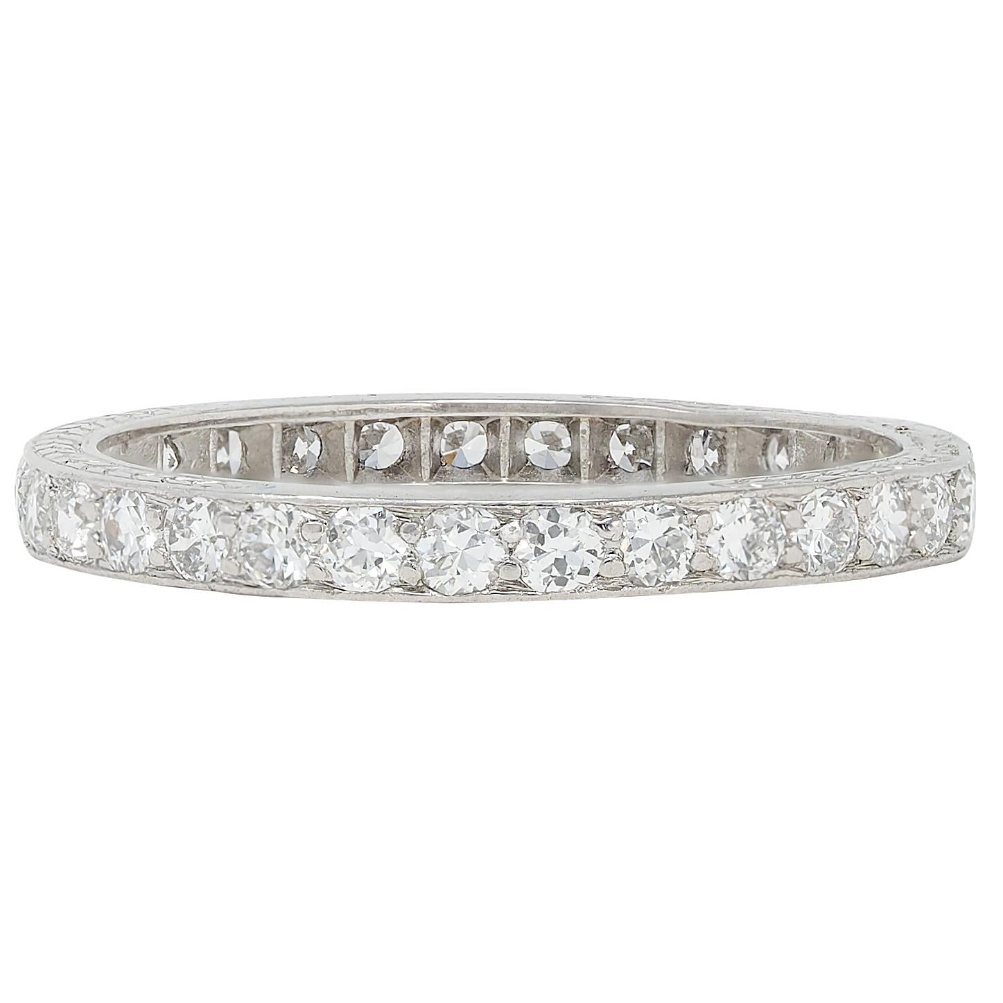 Caldwell Art Deco European Diamond Platinum Vintage Eternity Wedding Band Ring