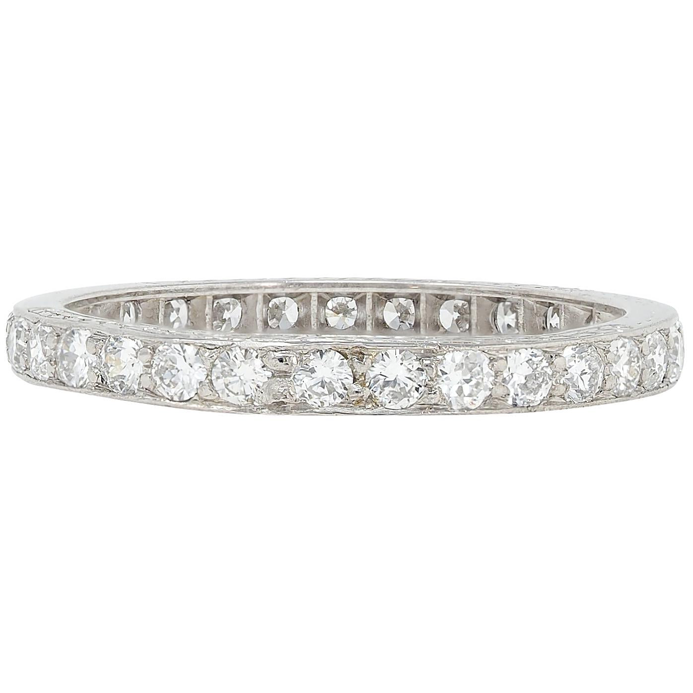 Caldwell Art Deco European Diamond Platinum Vintage Eternity Wedding Band Ring