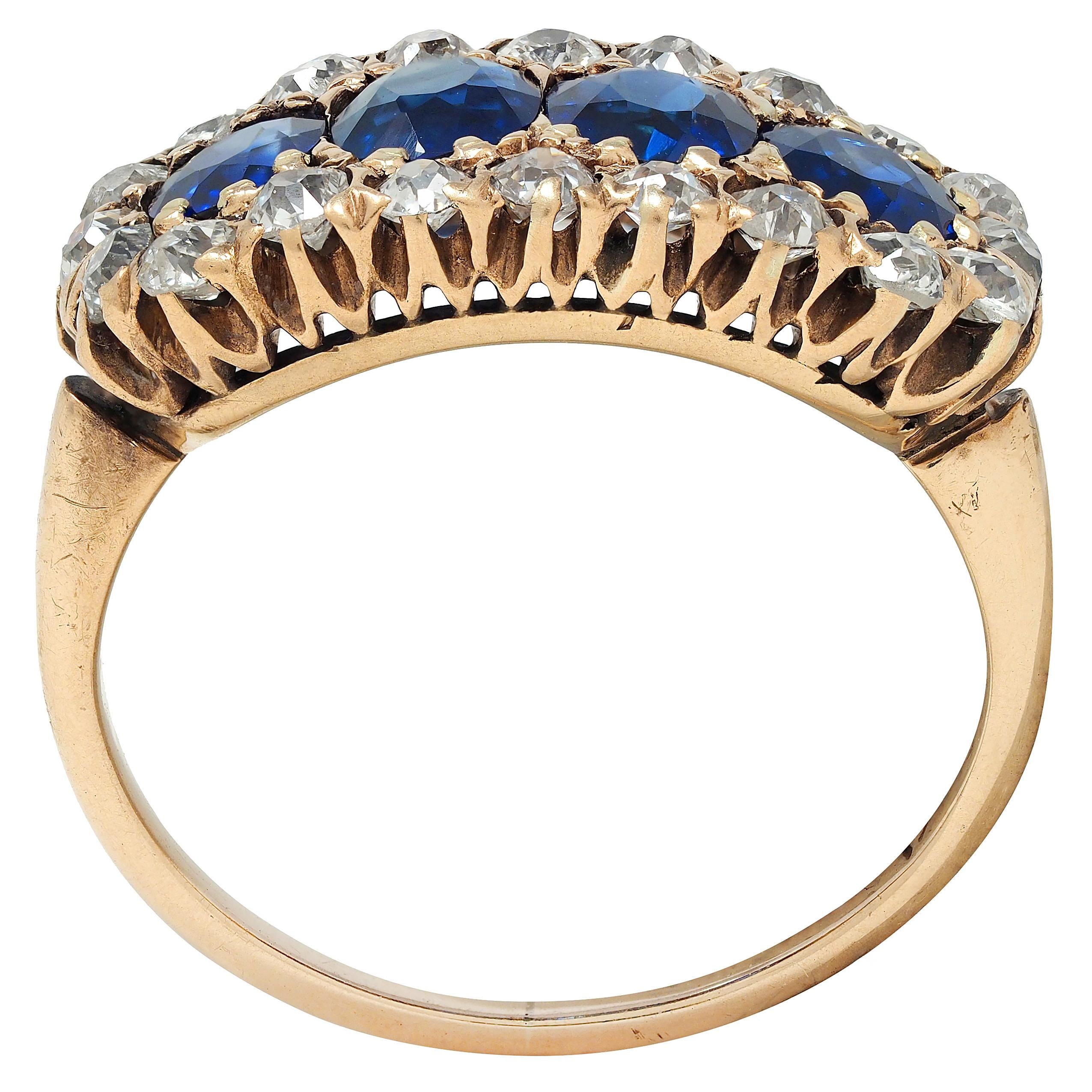 Victorian 3.72 CTW Diamond Sapphire 14K Gold Antique Cluster Halo Band Ring