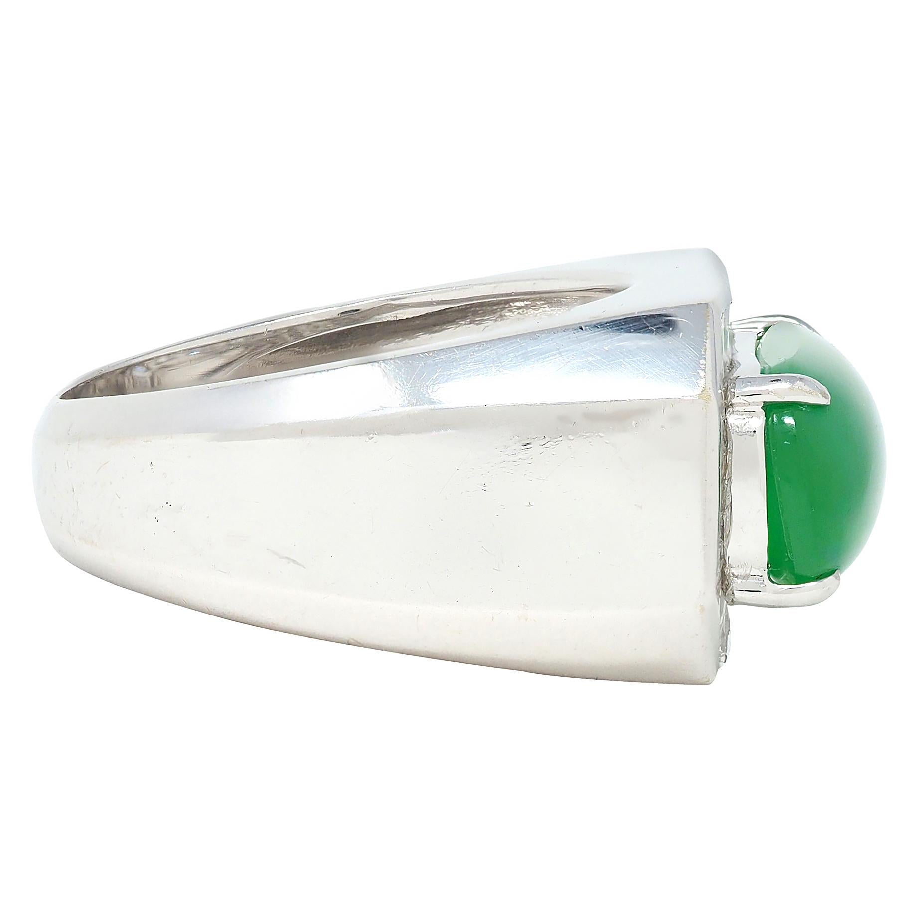 Contemporary Type A Jadeite Jade Diamond 18 Karat White Gold Halo Ring GIA