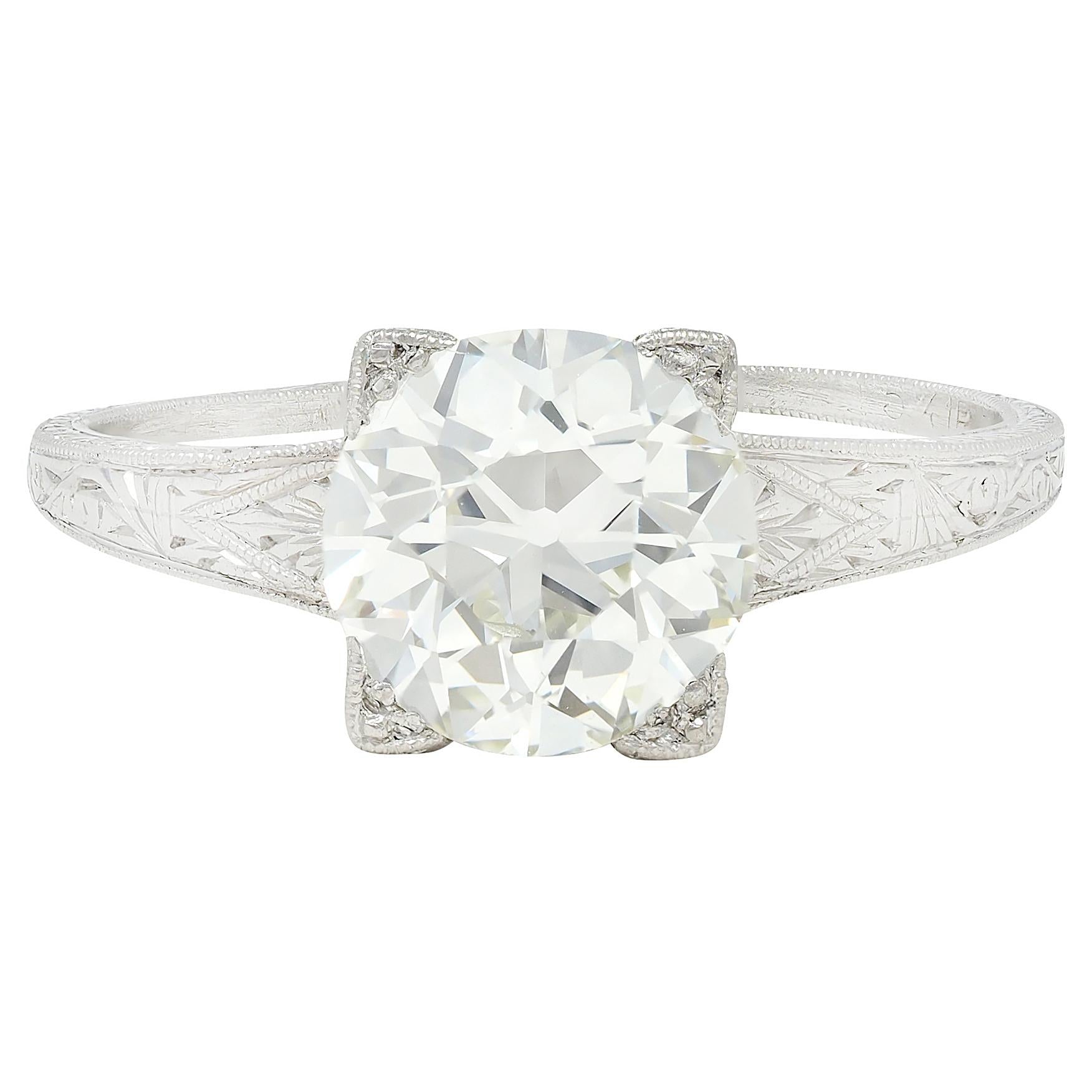 Art Deco 2.08 CTW European Diamond Platinum Vintage Solitaire Engagement Ring