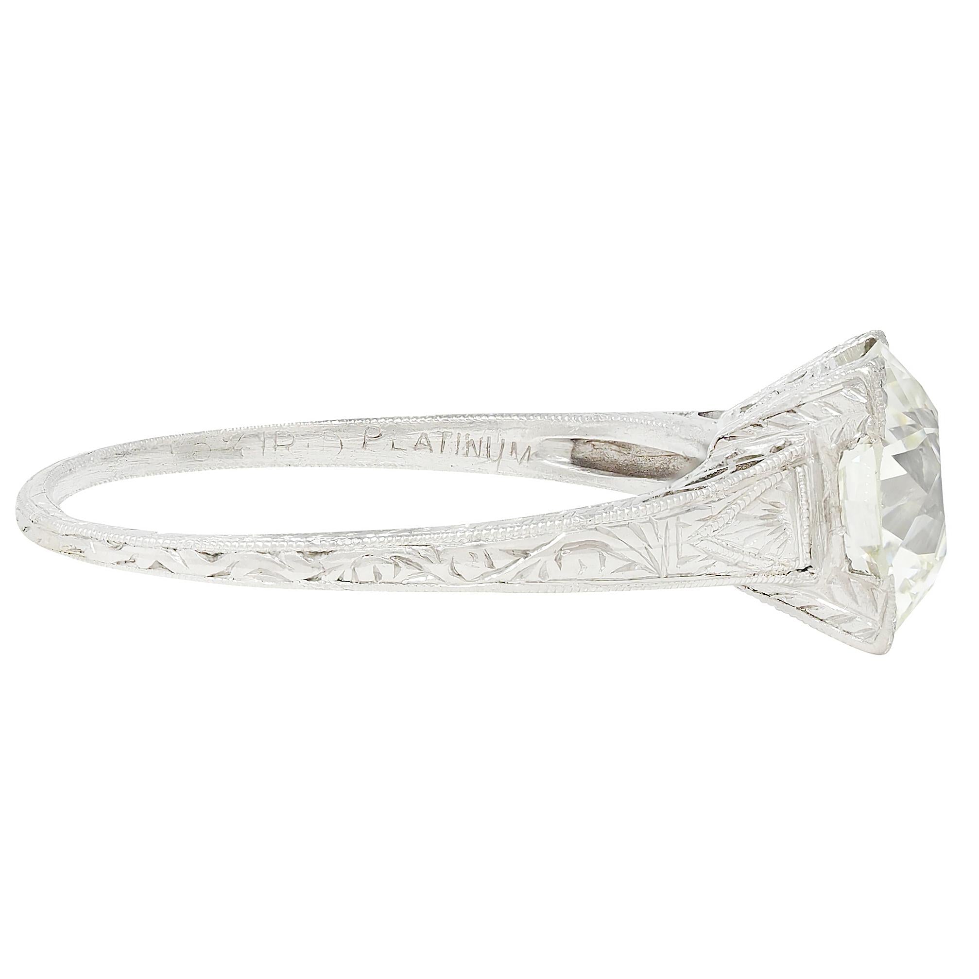 Art Deco 2.08 CTW European Diamond Platinum Vintage Solitaire Engagement Ring