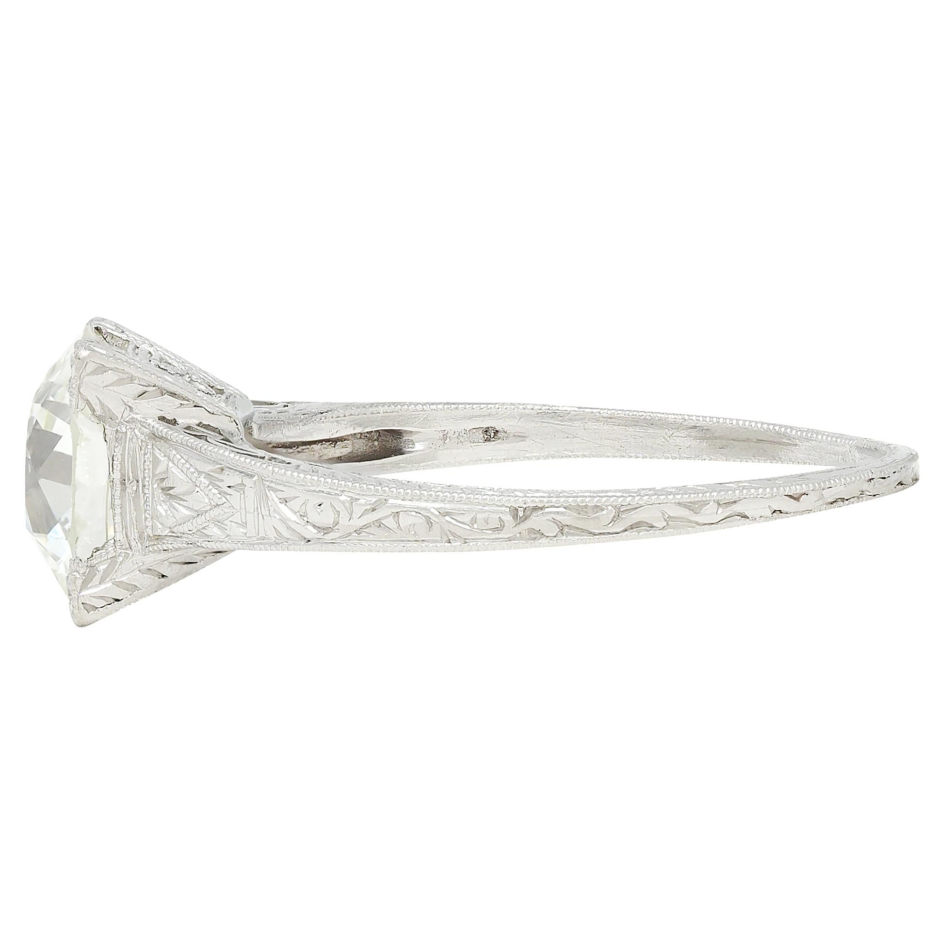 Art Deco 2.08 CTW European Diamond Platinum Vintage Solitaire Engagement Ring