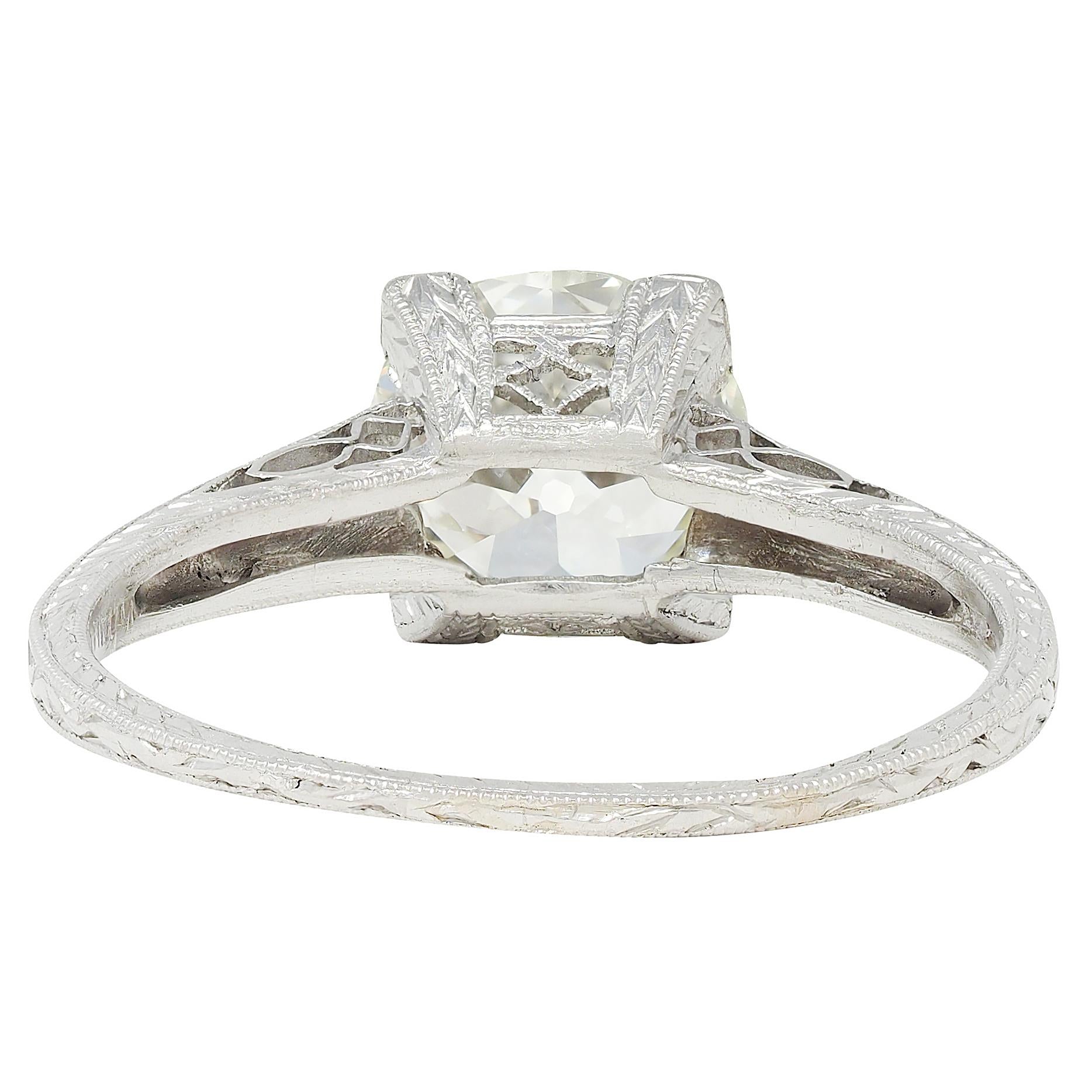Art Deco 2.08 CTW European Diamond Platinum Vintage Solitaire Engagement Ring