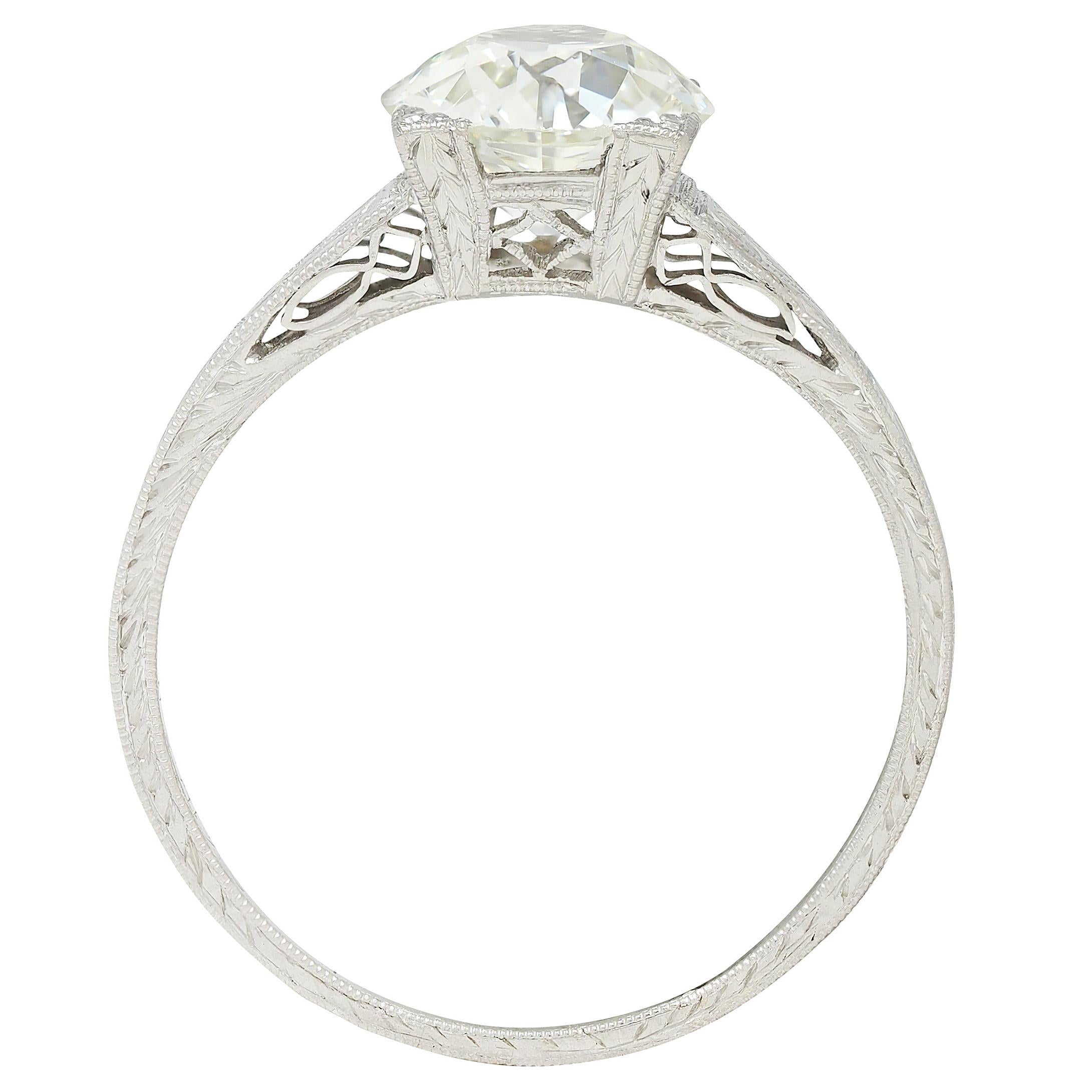 Art Deco 2.08 CTW European Diamond Platinum Vintage Solitaire Engagement Ring