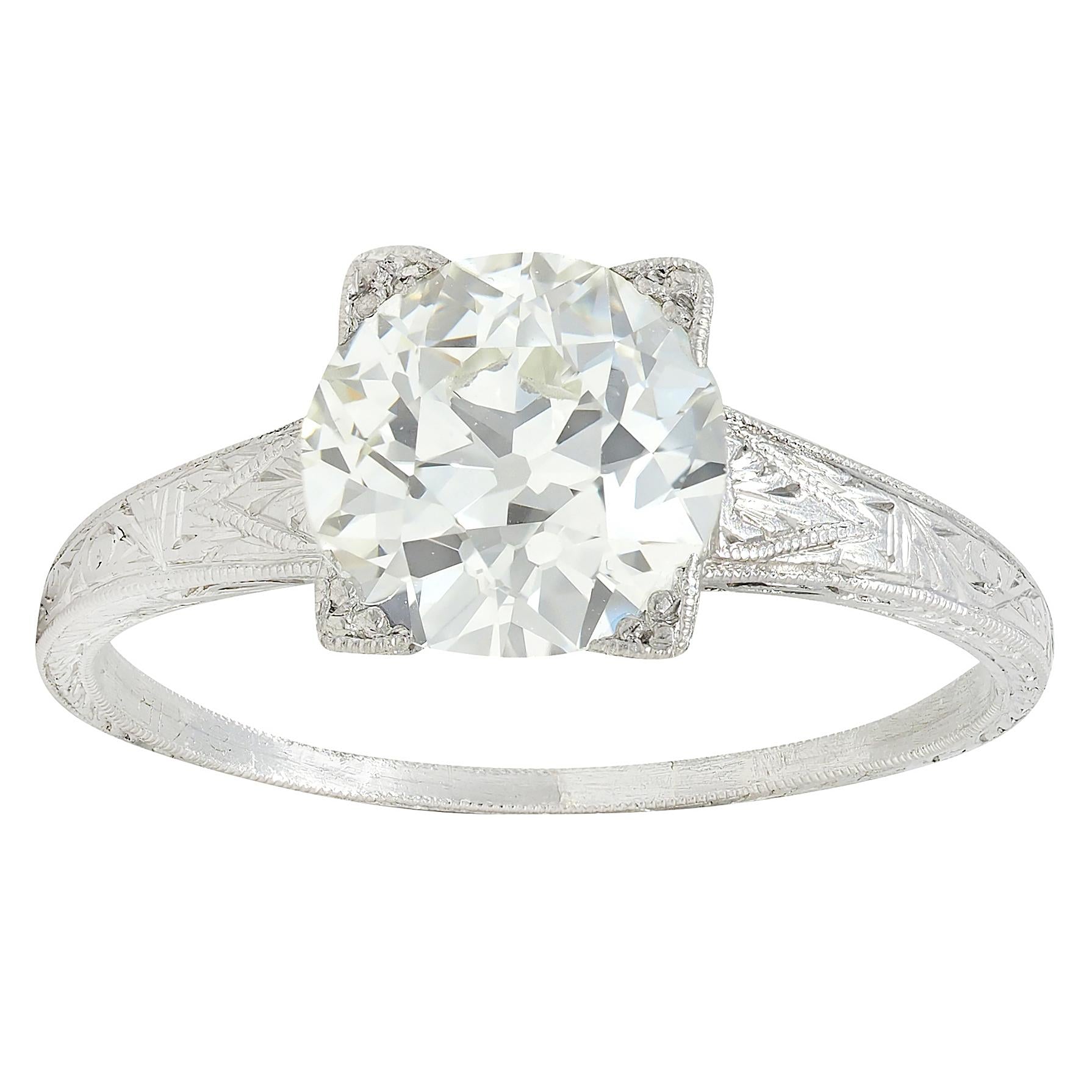 Art Deco 2.08 CTW European Diamond Platinum Vintage Solitaire Engagement Ring