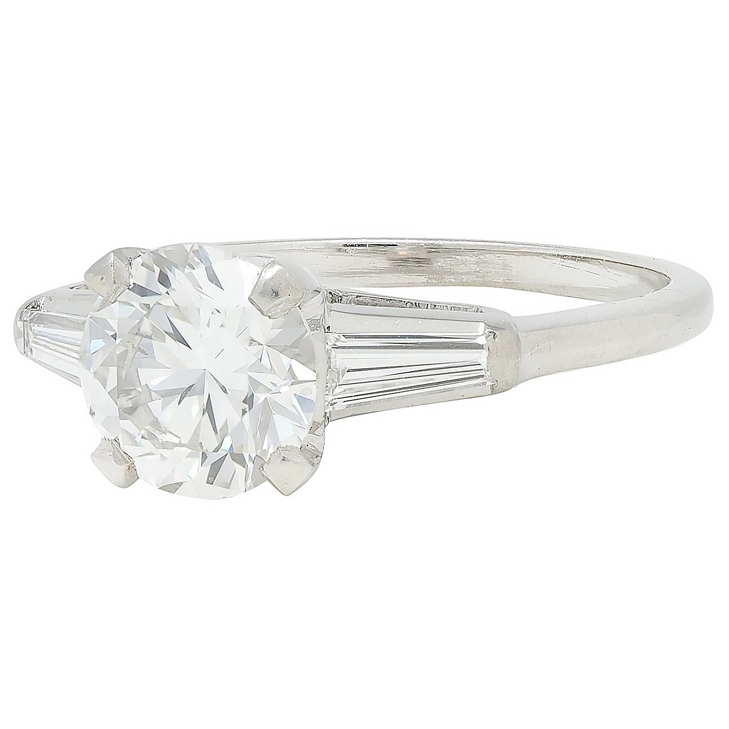 Mid-Century 1.80 CTW Diamond Platinum Vintage Three Stone Engagement Ring GIA