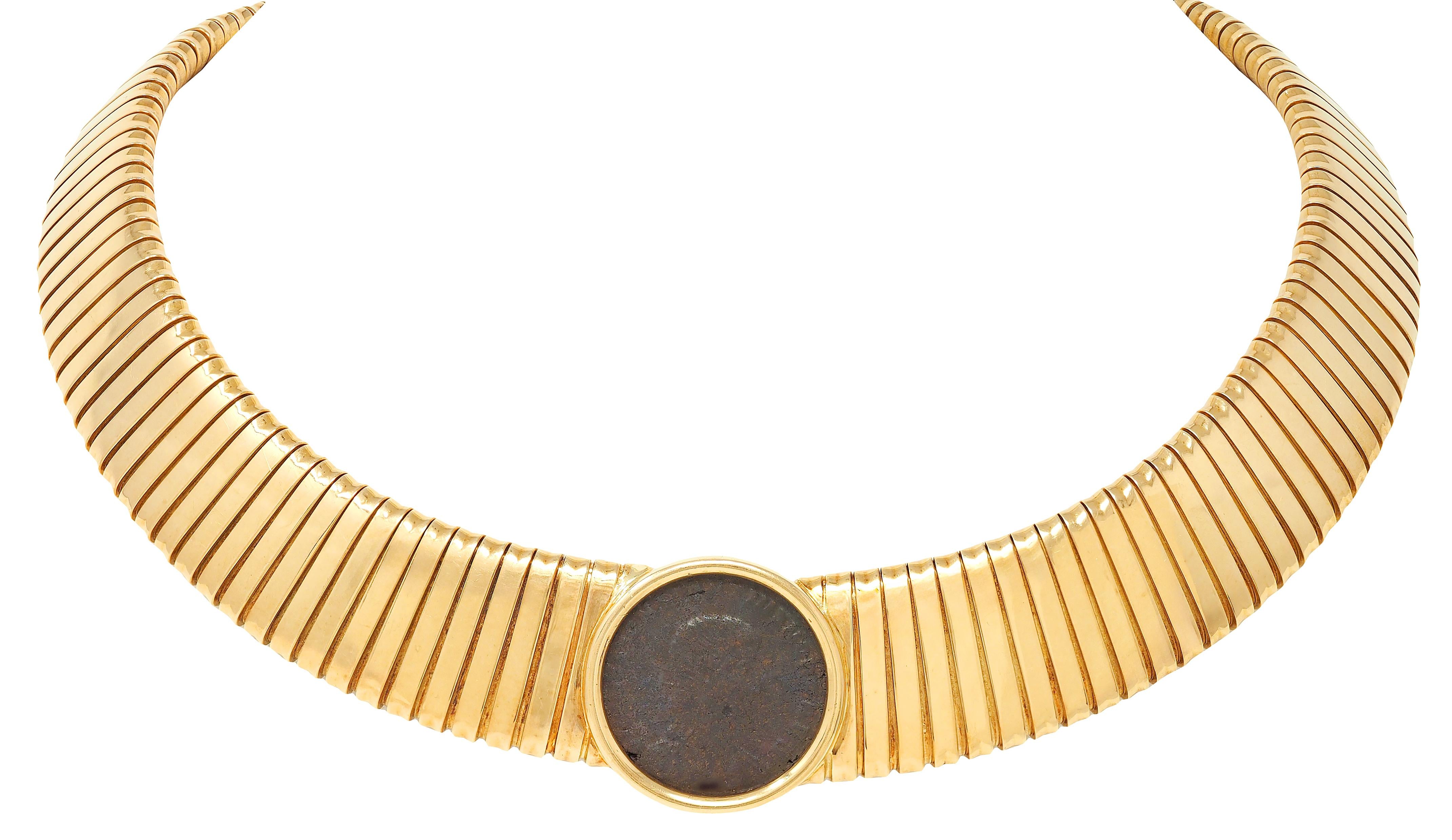 Carlo Weingrill 1980's 18K Gold Vintage Ancient Roman Coin Tubogas Necklace
